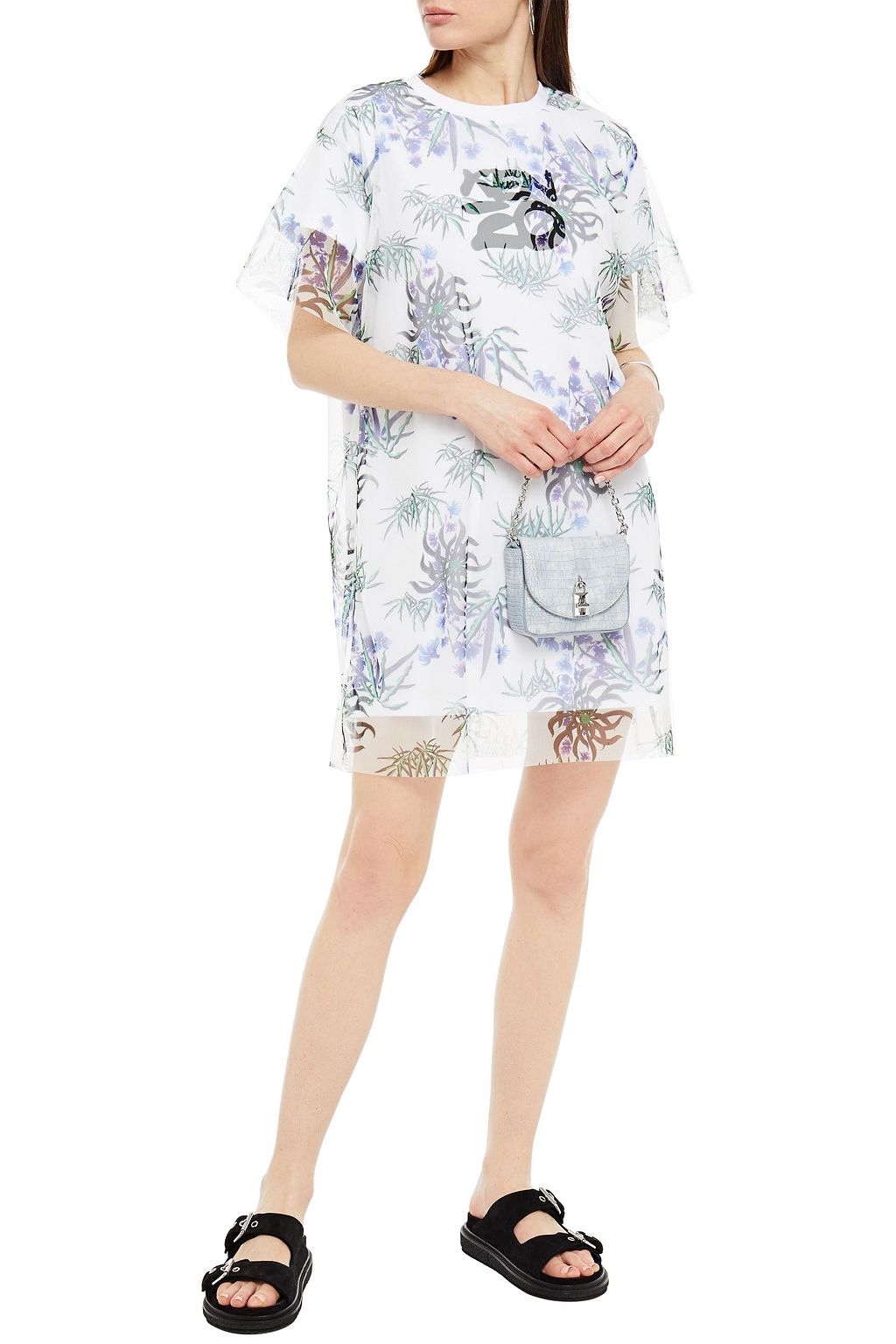 KENZO Layered printed stretch-mesh and cotton mini dress