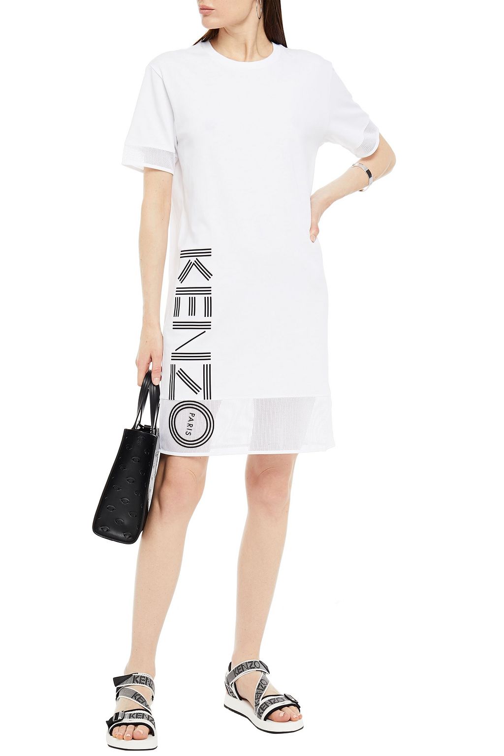KENZO Mesh-paneled printed cotton-jersey mini dress