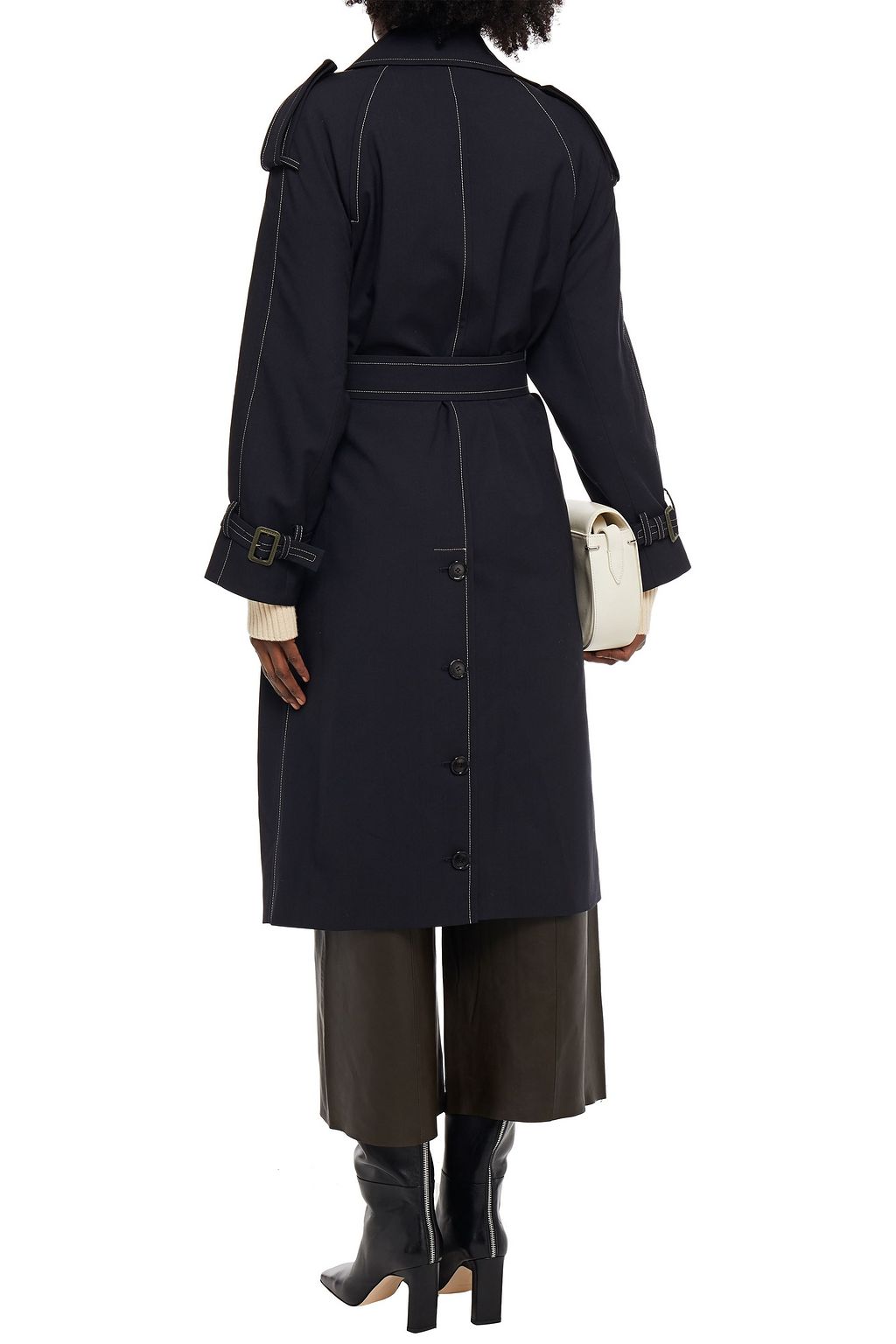 MARNI Trenchcoat aus Woll-Twill mit Lederbesatz und Gürtel