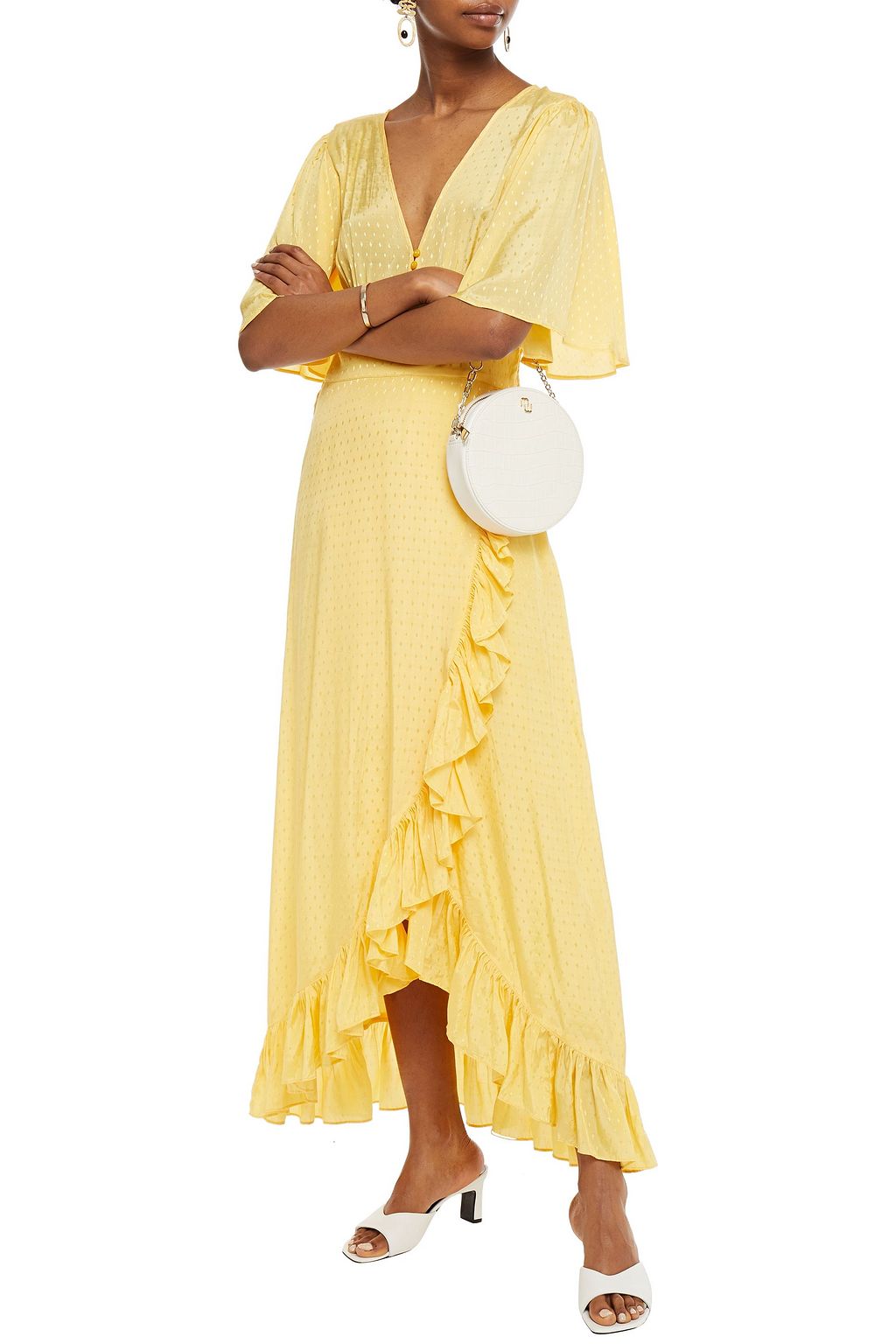 BYTIMO Wrap-effect floral-print jacquard midi dress