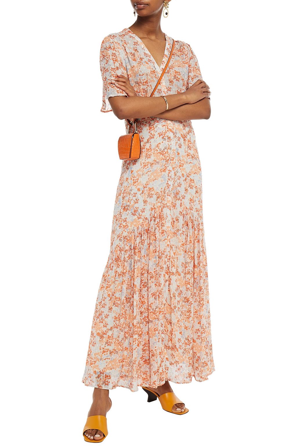 BYTIMO Gathered floral-print fil coupé midi dress