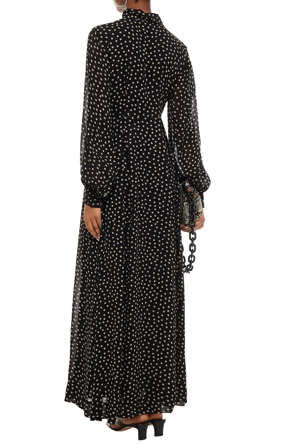 GANNI Pleated polka-dot georgette maxi dress