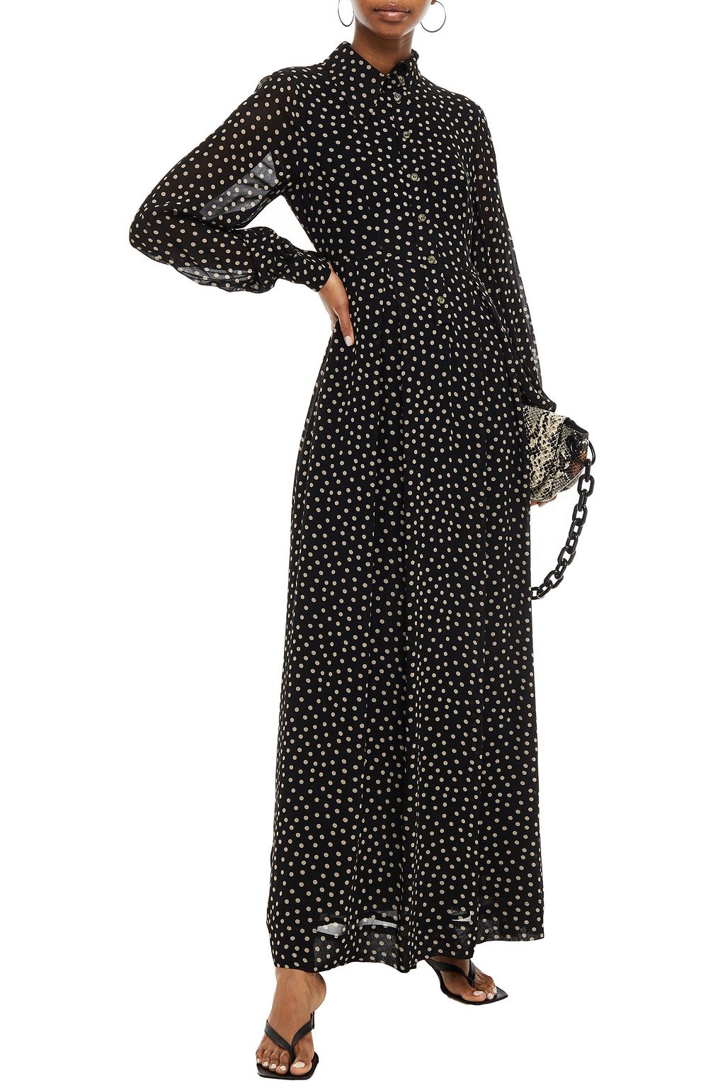 GANNI Pleated polka-dot georgette maxi dress