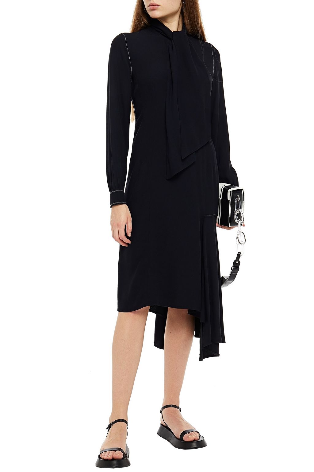 MARNI Asymmetric tie-neck draped crepe dress