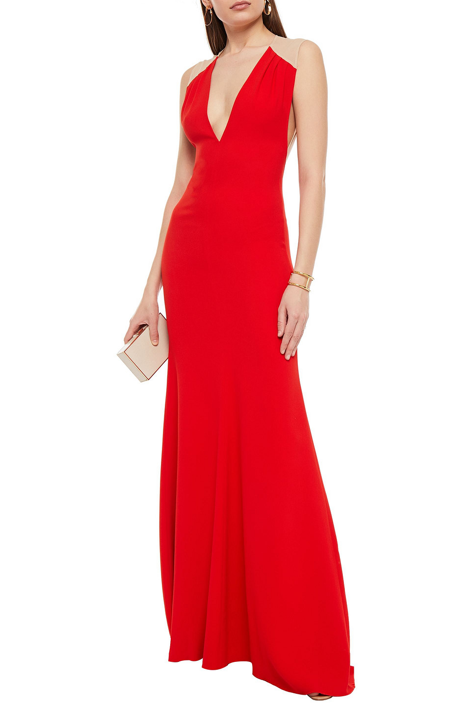 Victoria Beckham Georgette-paneled Stretch-crepe Gown In Red