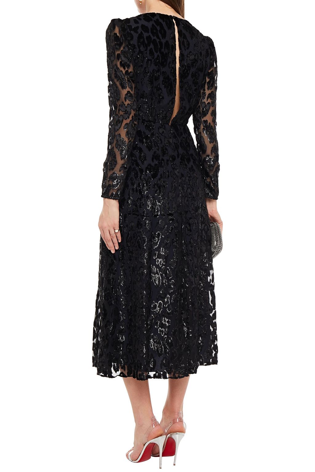 SELF-PORTRAIT Ruched devoré-velvet midi dress