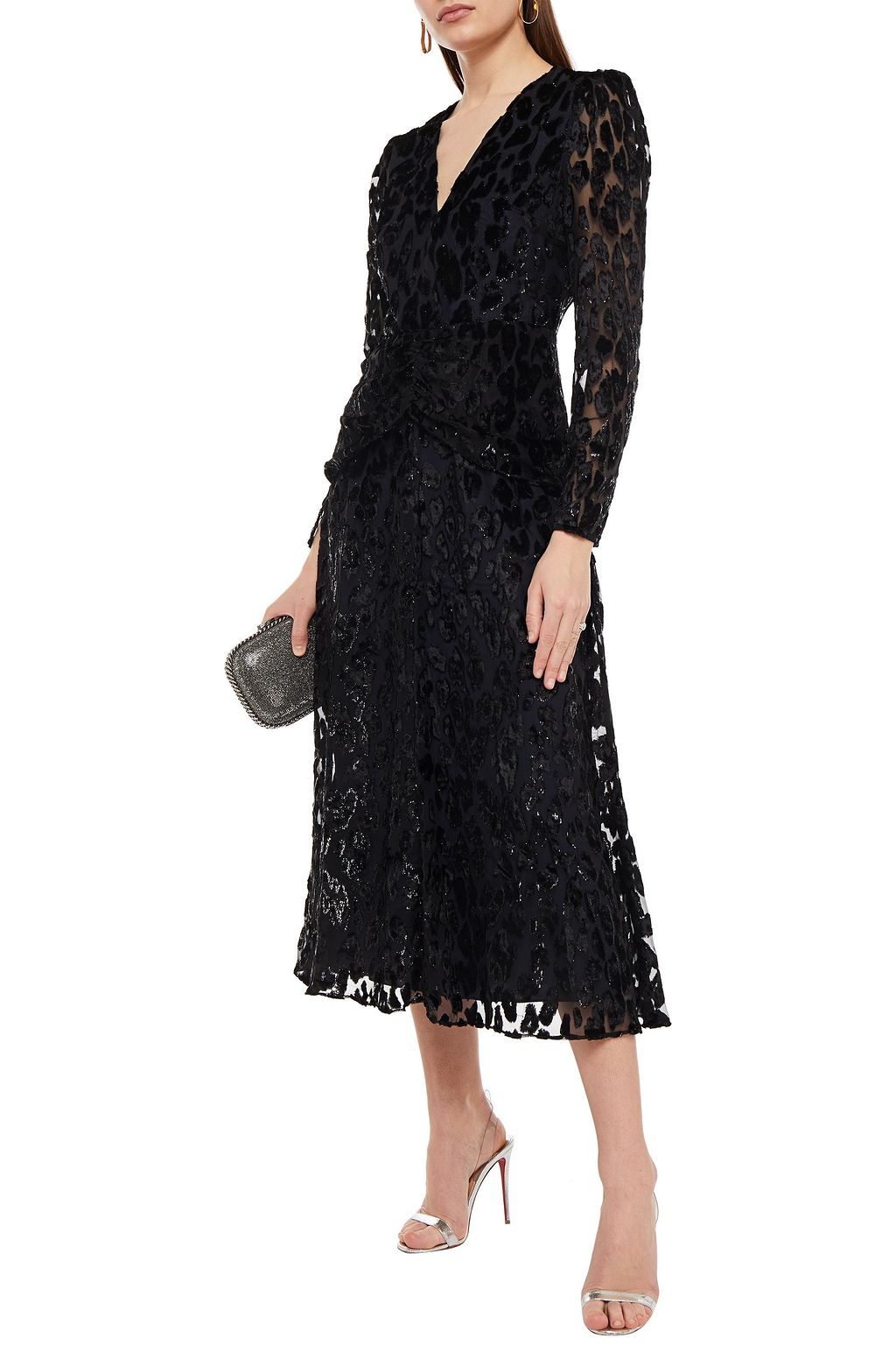 SELF-PORTRAIT Ruched devoré-velvet midi dress