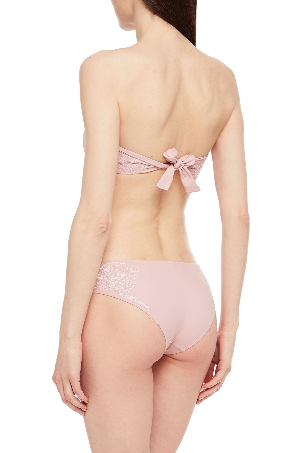 LA PERLA Ruched embroidered bandeau bikini top