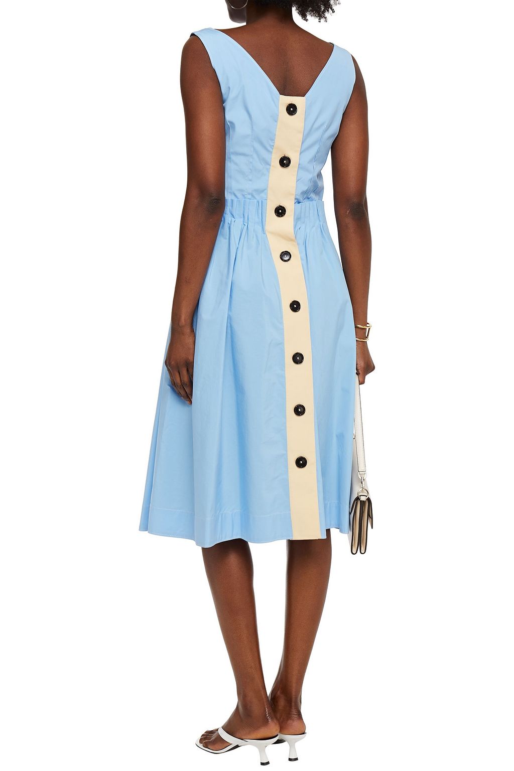 MARNI Pleated two-tone cotton-poplin dress