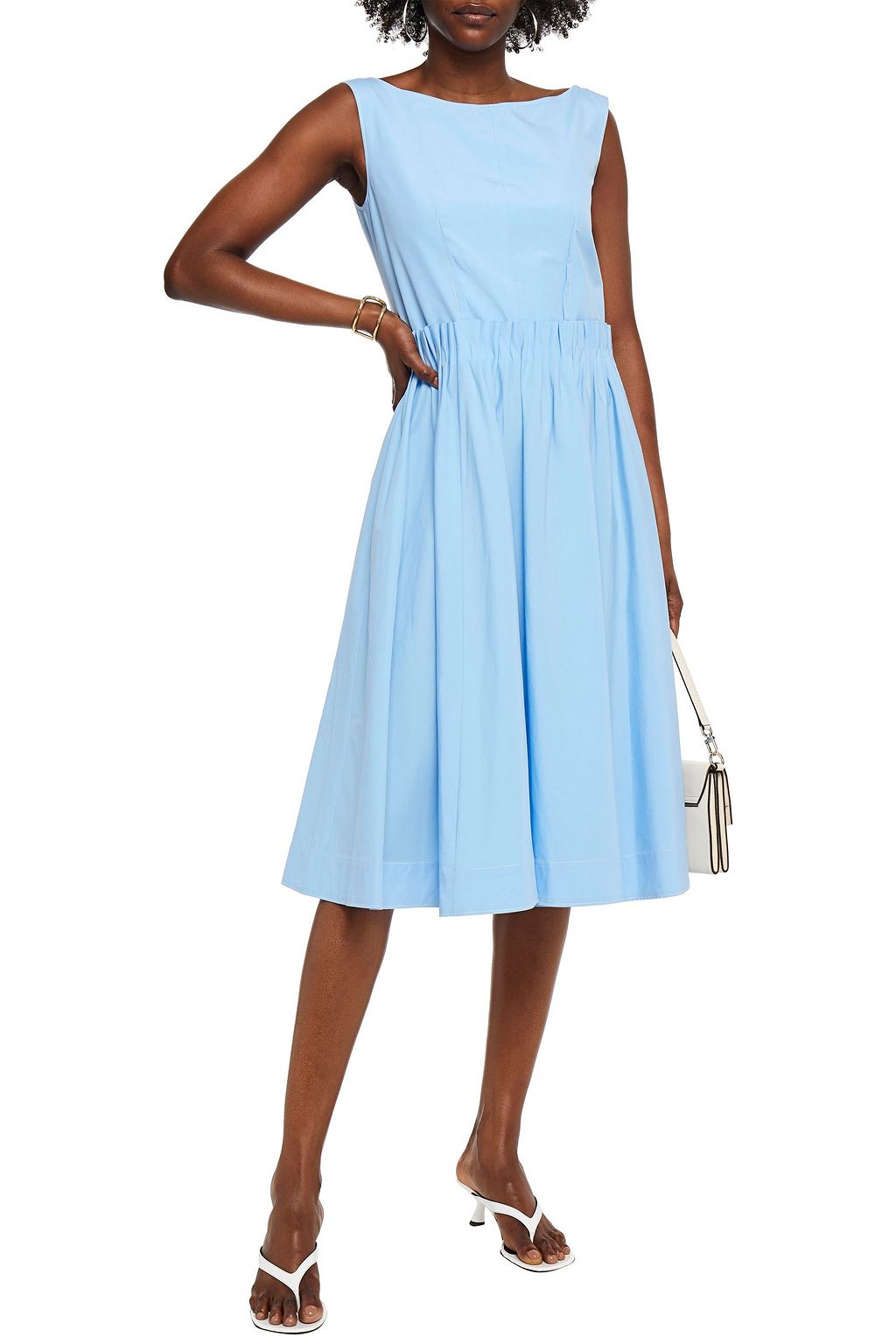 MARNI Pleated two-tone cotton-poplin dress