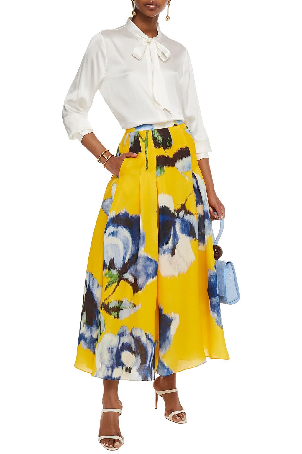 CAROLINA HERRERA Pleated floral-print silk-organza maxi skirt
