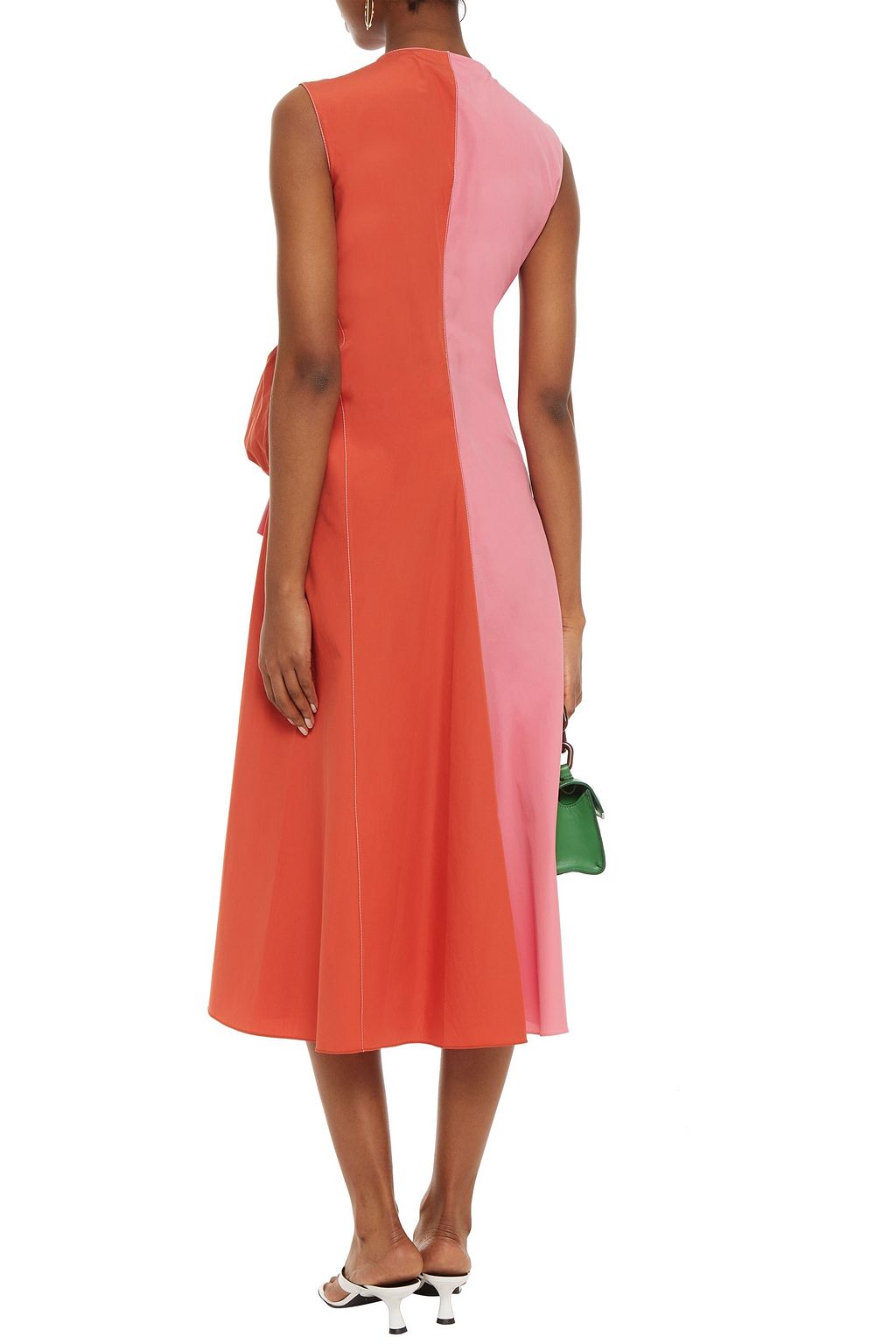 MARNI Tie-front two-tone cotton-poplin midi dress