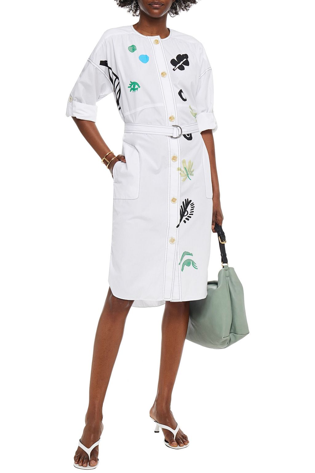MARNI Bedrucktes Kleid aus Baumwollpopeline mit Gürtel