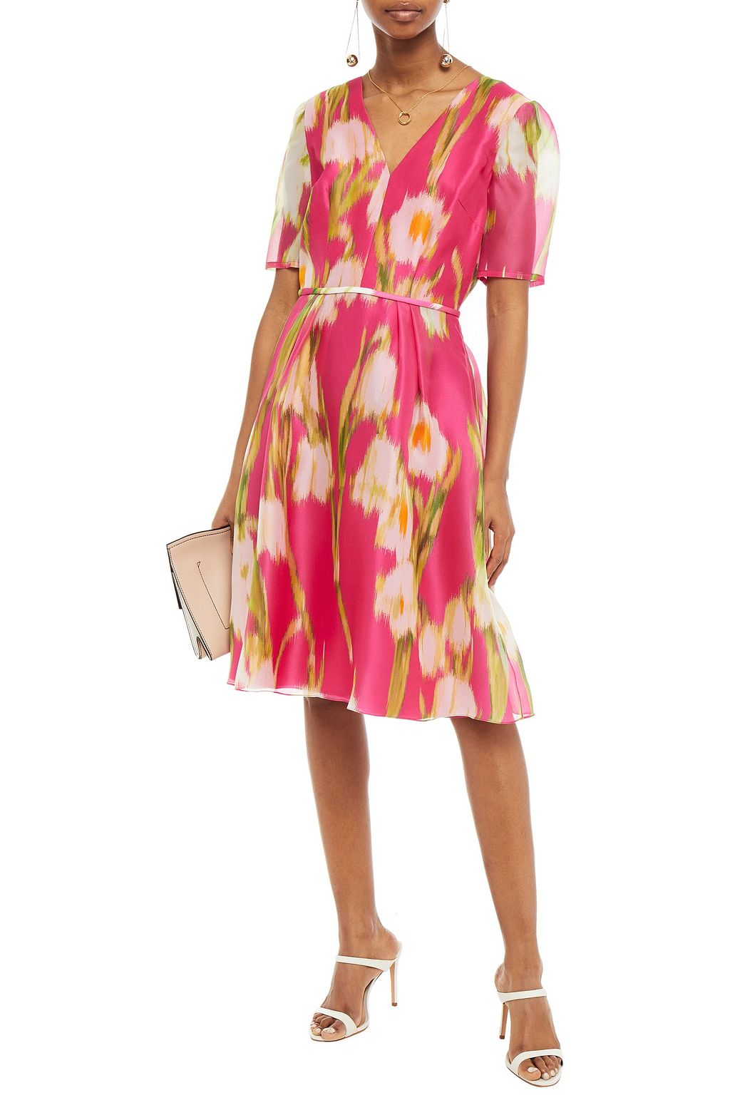 CAROLINA HERRERA Pleated floral-print silk-organza dress