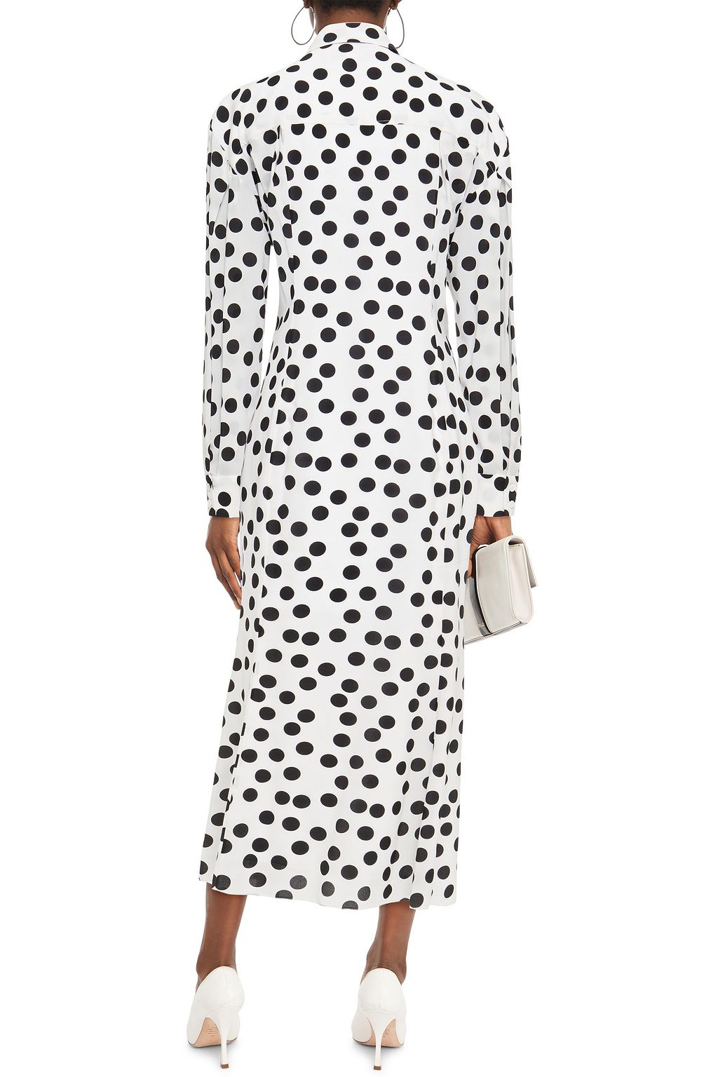 CAROLINA HERRERA Tie-front polka-dot stretch-crepe midi shirt dress