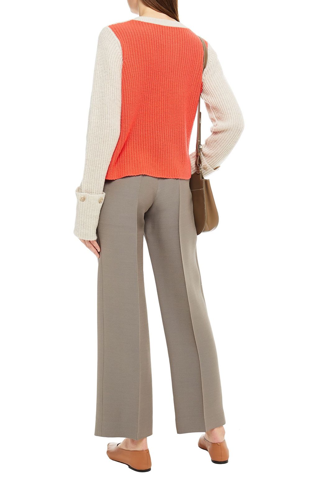 AUTUMN CASHMERE Button-detailed two-tone cashmere sweater