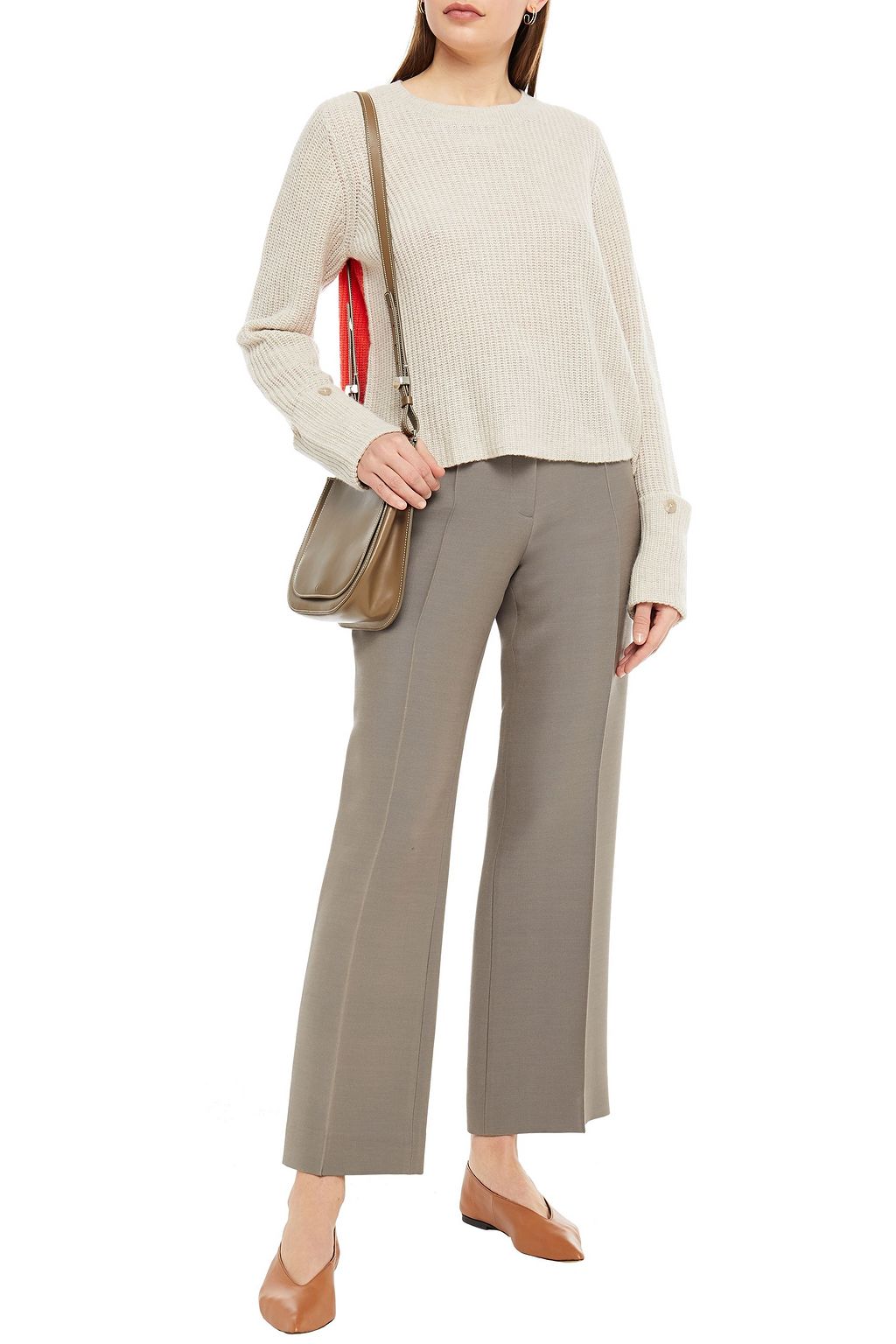 AUTUMN CASHMERE Button-detailed two-tone cashmere sweater