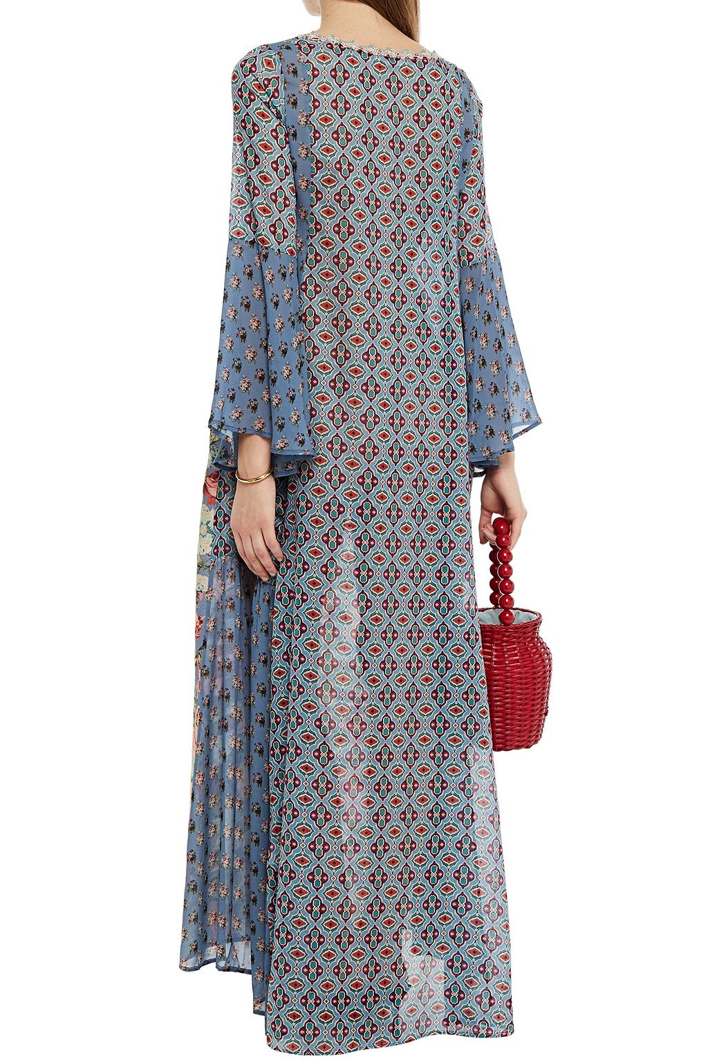 ANJUNA Allegra chiffon-paneled floral-print jacquard kaftan