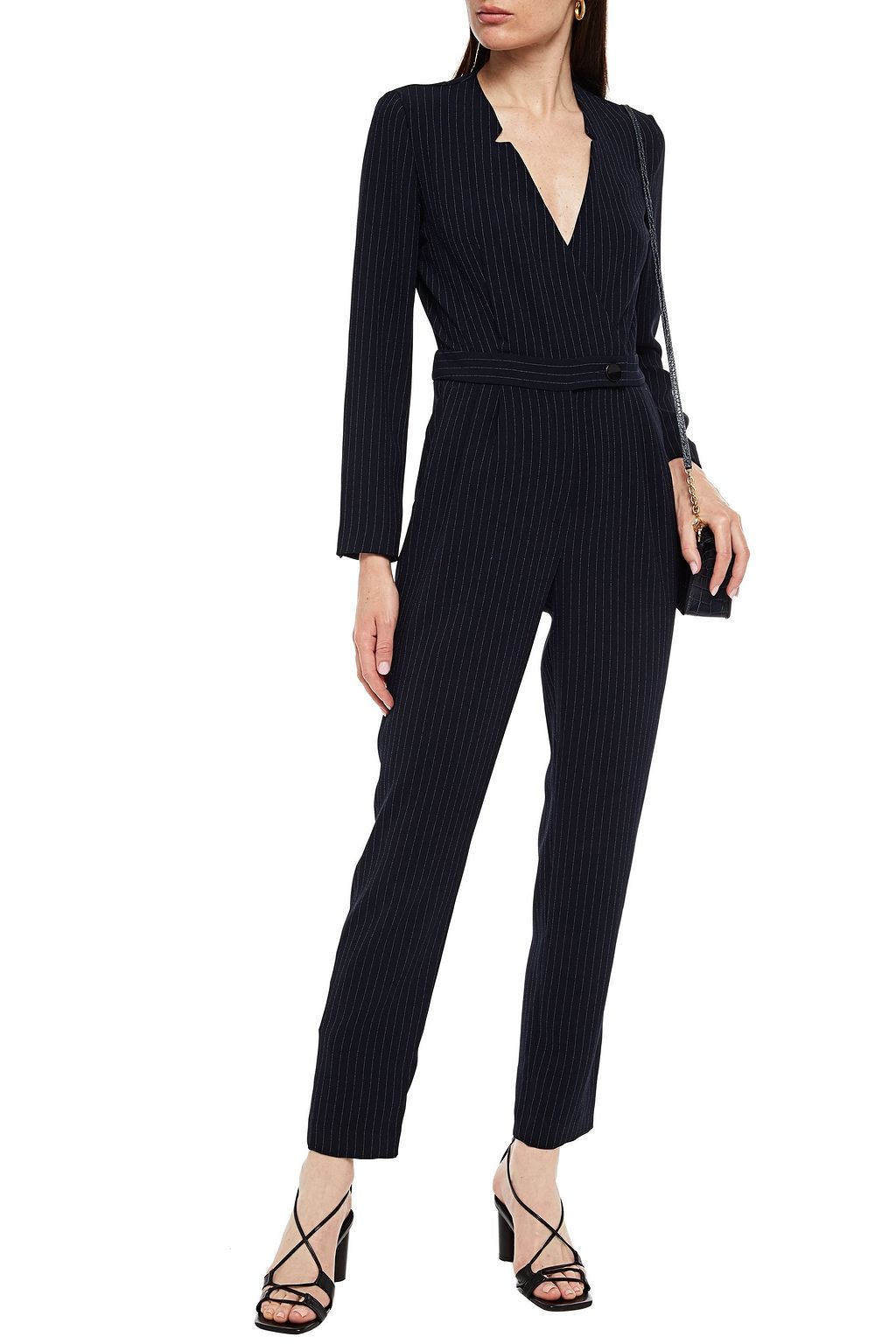 CLAUDIE PIERLOT Pleated pinstriped crepe jumpsuit