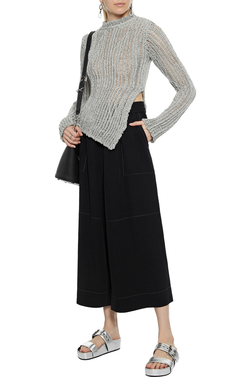 激安な Studios Acne Asymmetric Cotton-blend Open-knit Metallic トップス