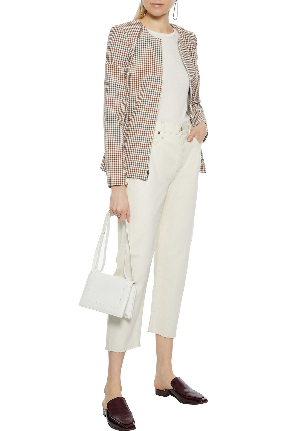 Theory Checked Cotton-blend Jacket In Ivory