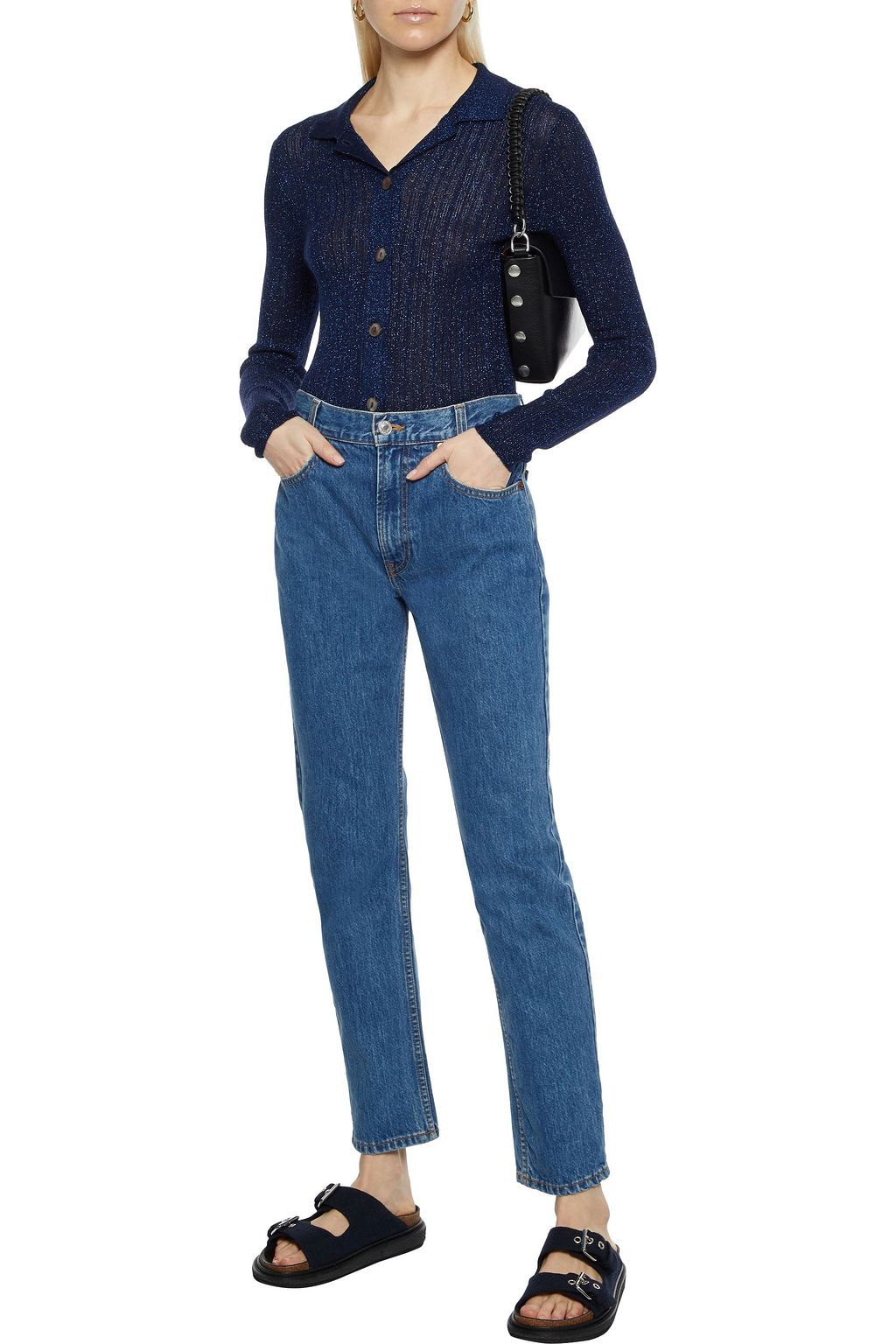 AUTUMN CASHMERE Metallic ribbed cashmere-blend cardigan