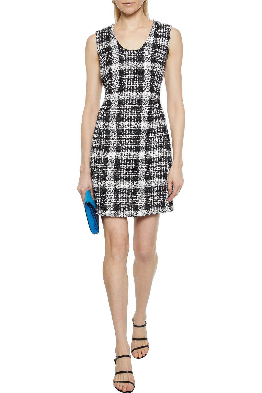 THEORY Sculpt U checked bouclé-tweed mini dress