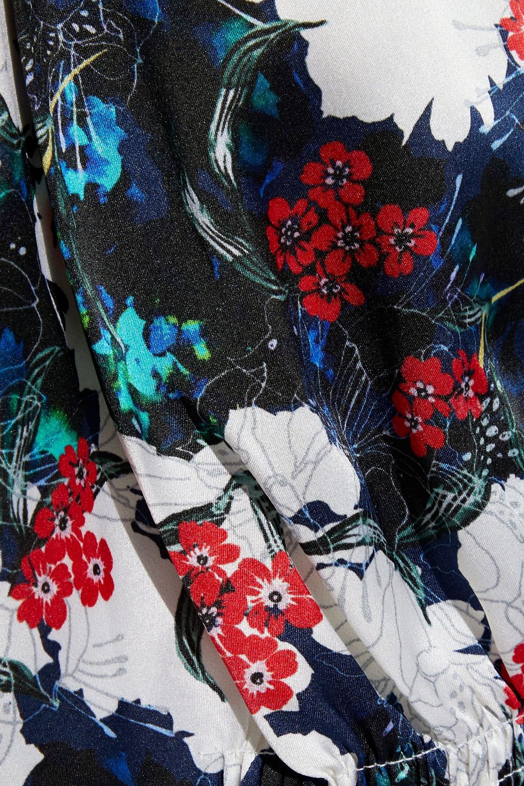 SALONI Lea shirred floral-print silk-satin midi dress