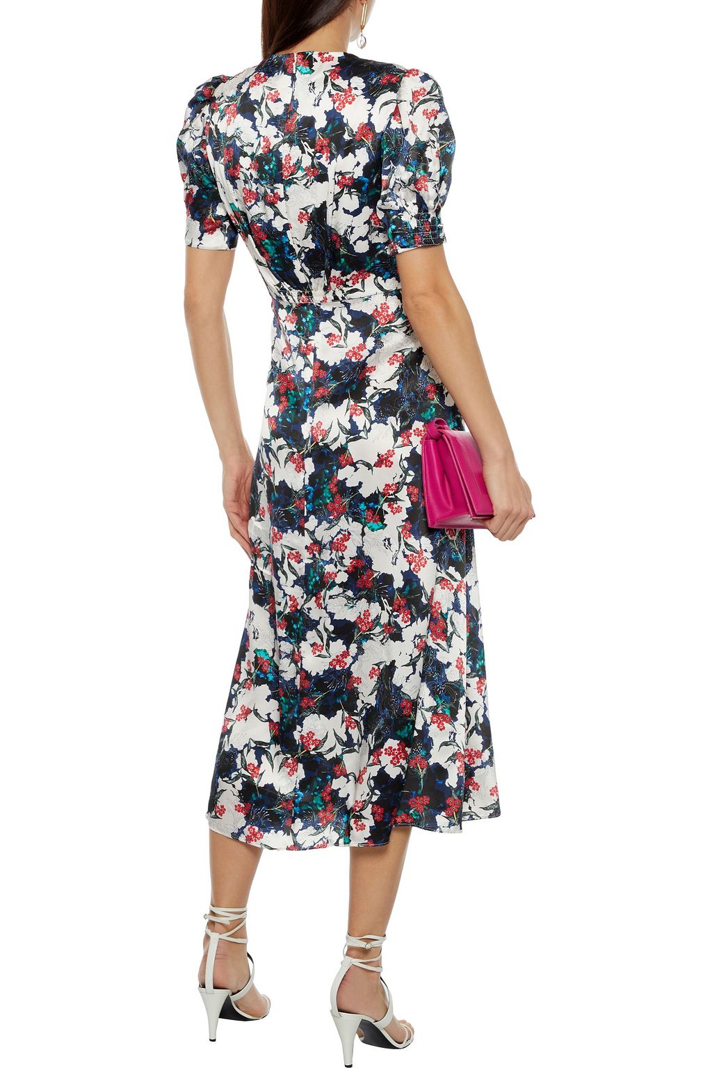 SALONI Lea shirred floral-print silk-satin midi dress