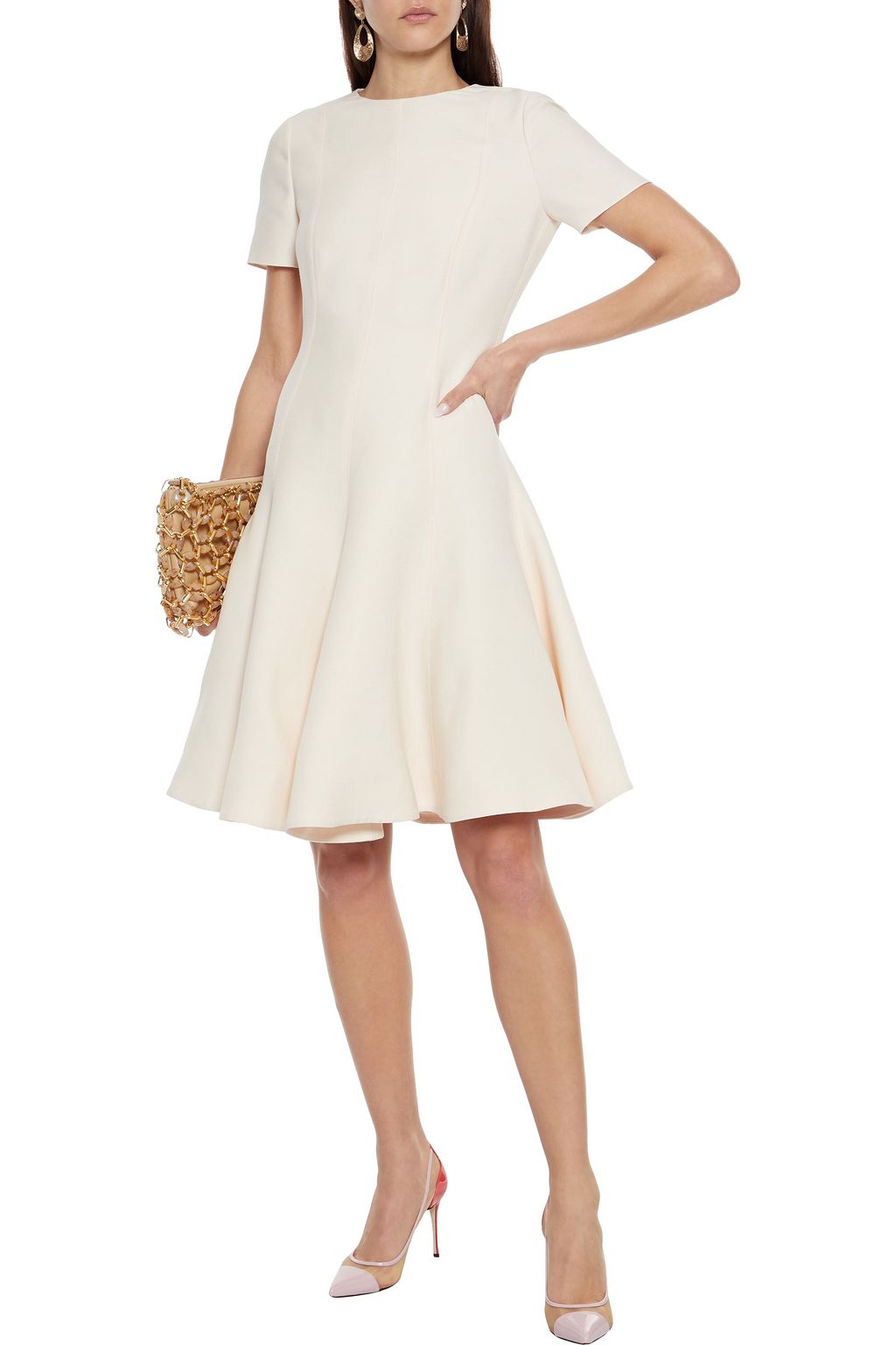 VALENTINO GARAVANI Flared wool and silk-blend crepe dress