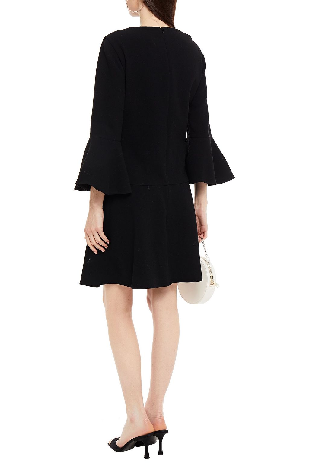 OSCAR DE LA RENTA Floral-appliquéd wool-blend crepe dress