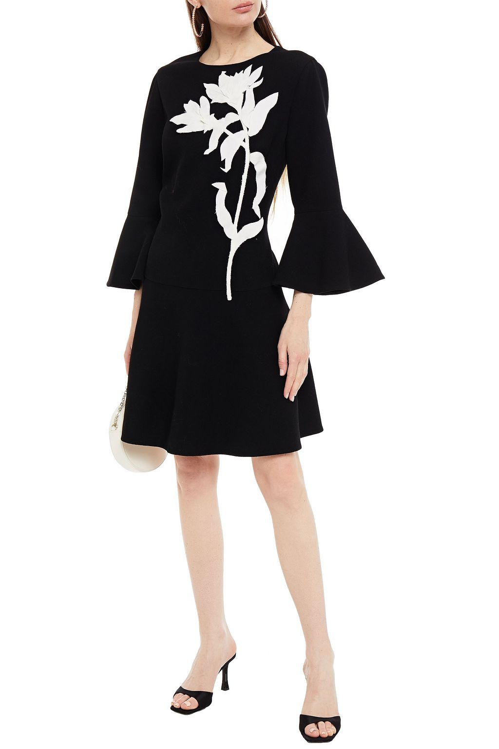 OSCAR DE LA RENTA Floral-appliquéd wool-blend crepe dress
