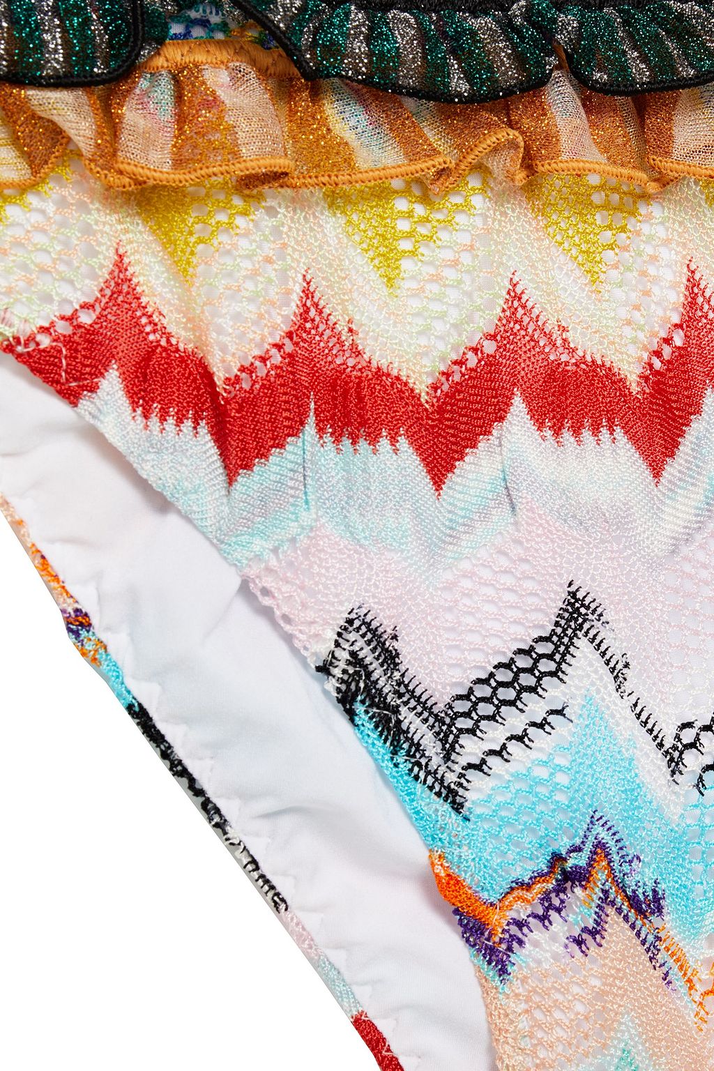 MISSONI MARE Mare ruffled metallic crochet-knit bikini top
