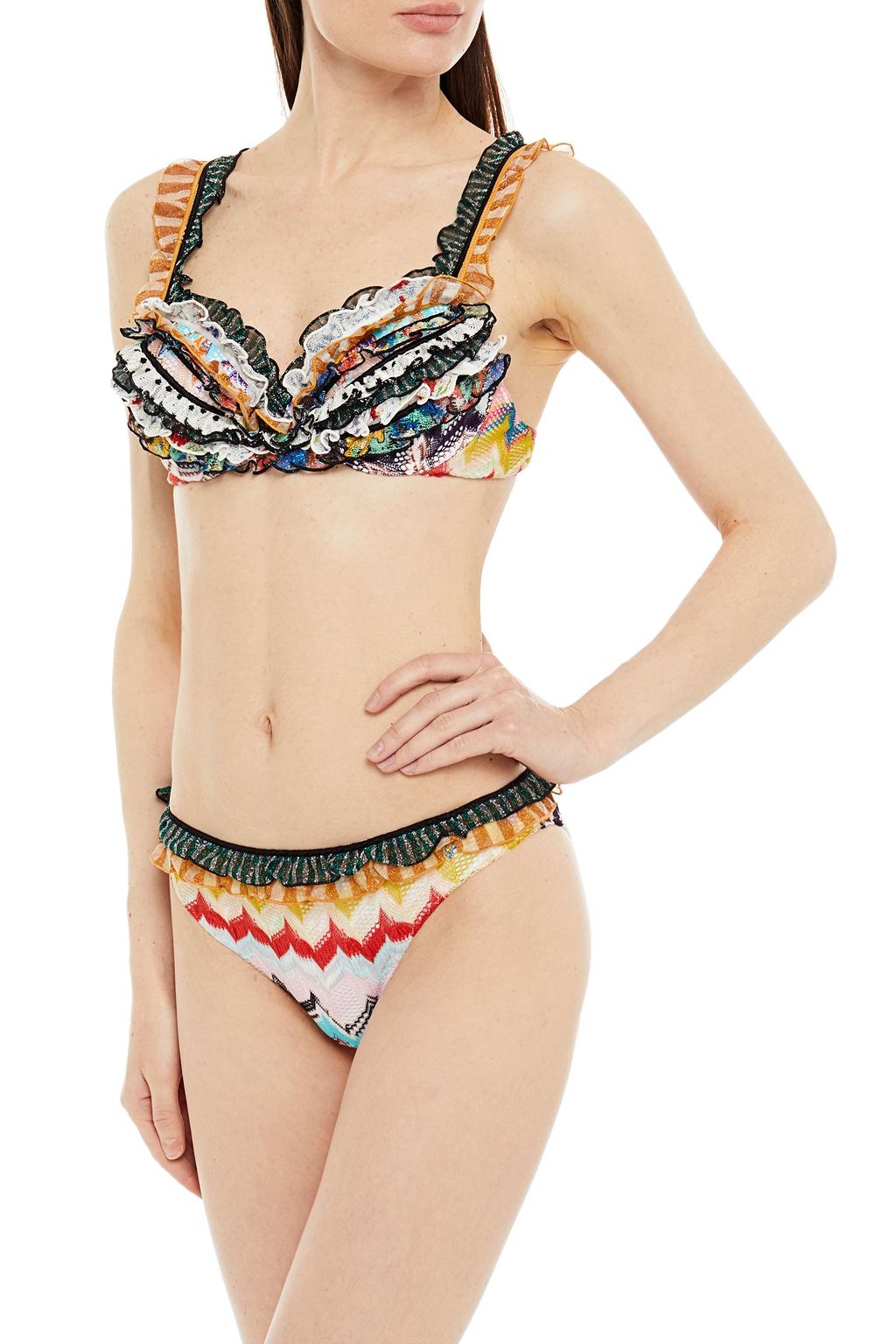 MISSONI MARE Mare ruffled metallic crochet-knit bikini top