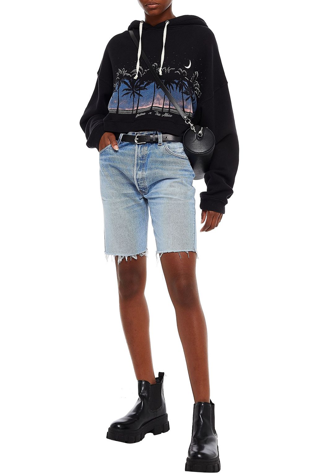 RE/DONE X THE ATTICO Cropped printed cotton-fleece hoodie