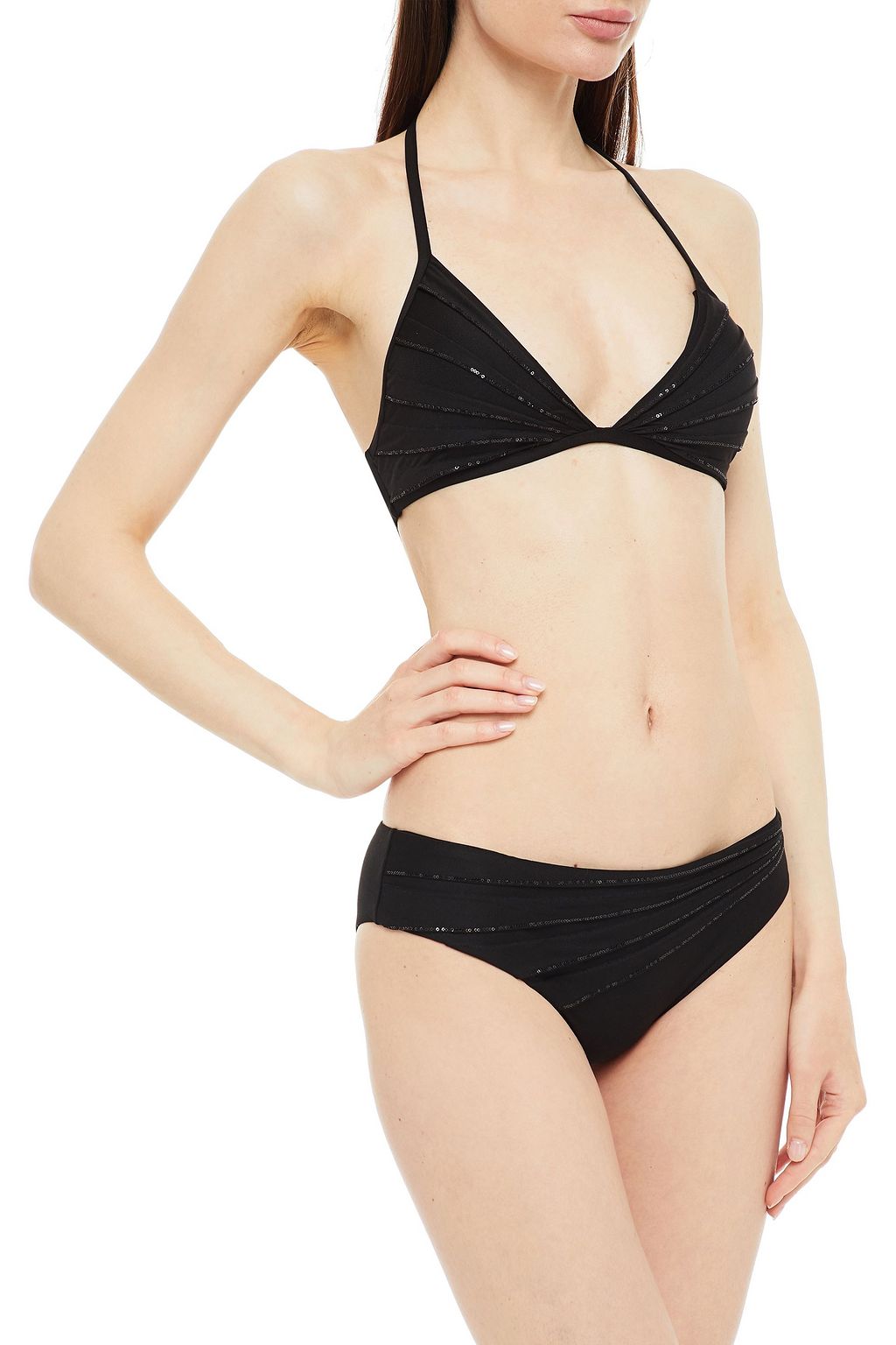 LA PERLA Pleated sequin-embellished mid-rise bikini briefs