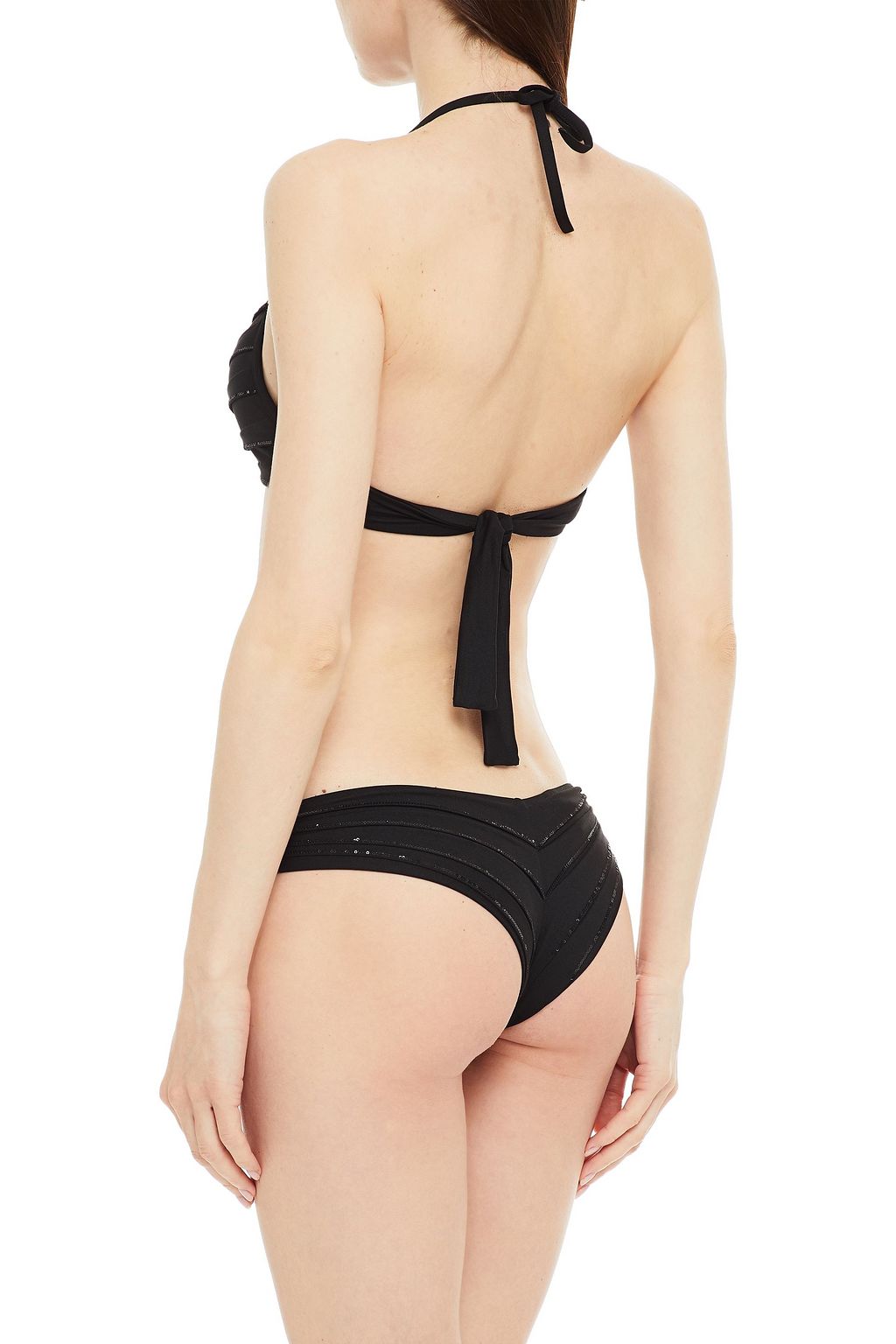 LA PERLA Sequin-embellished pleated low-rise bikini briefs