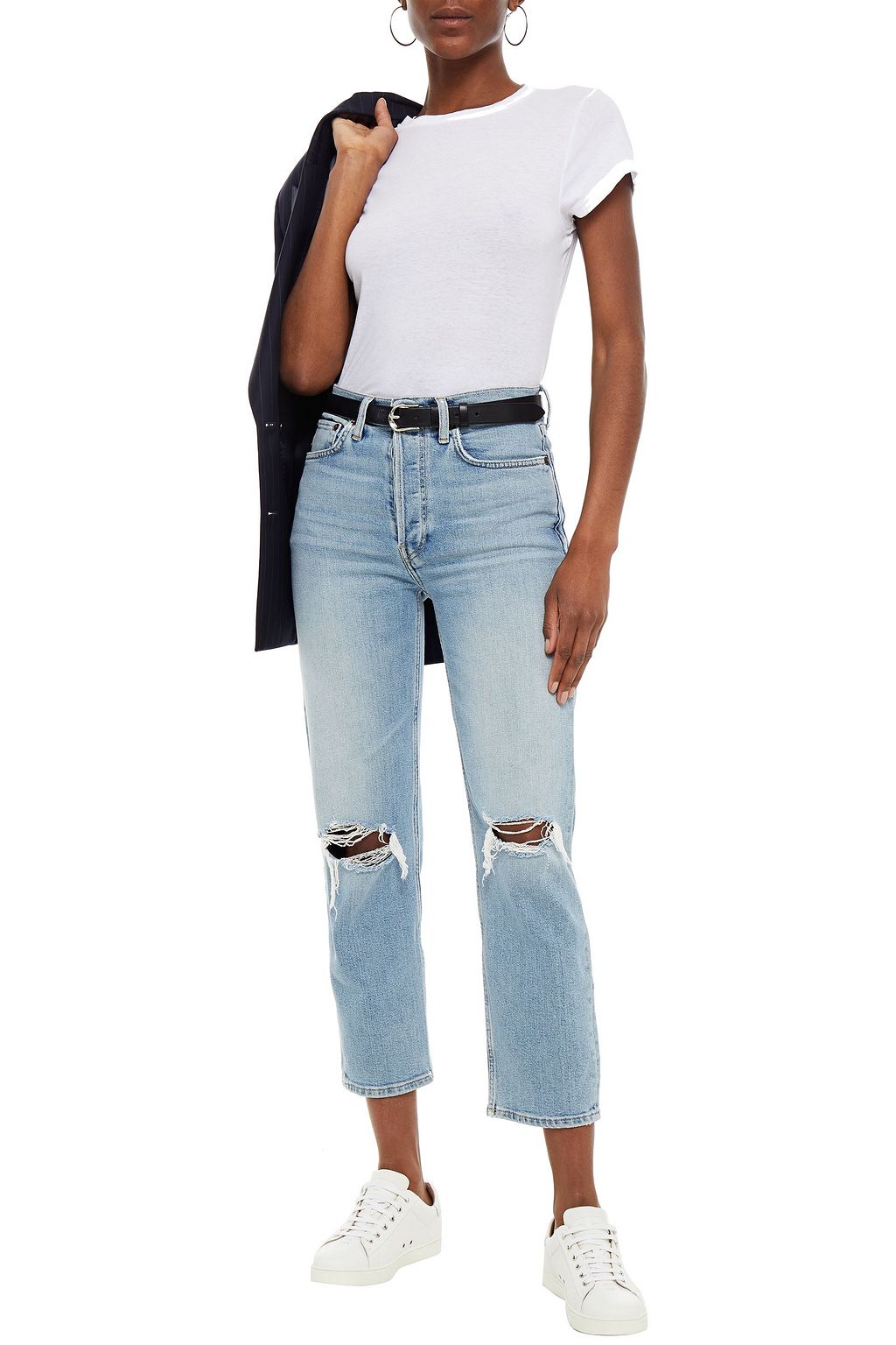 RE/DONE Cropped distressed high-rise straight-leg jeans