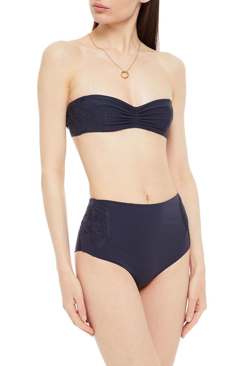 LA PERLA Embroidered bandeau bikini top