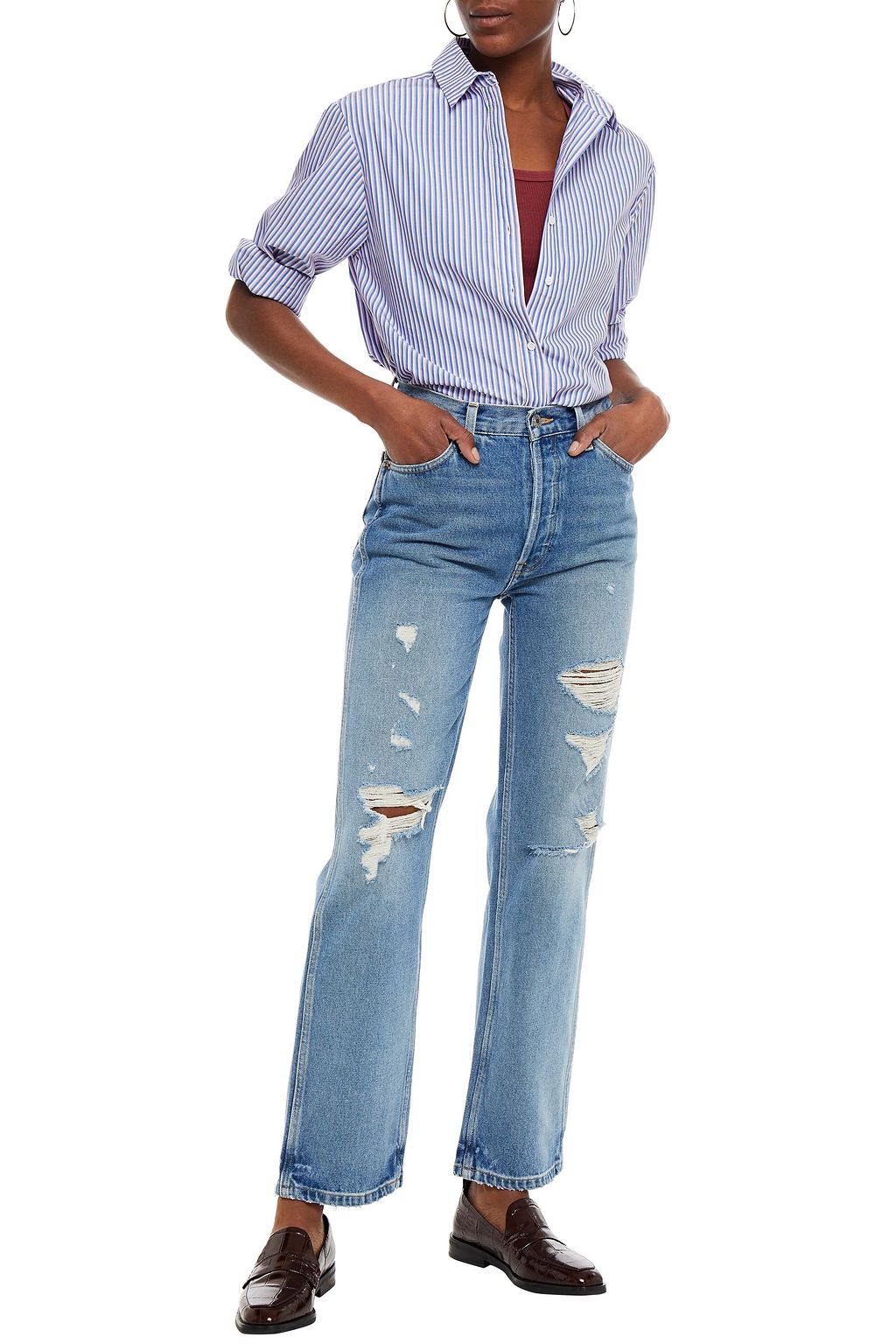 RE/DONE Distressed high-rise straight-leg jeans