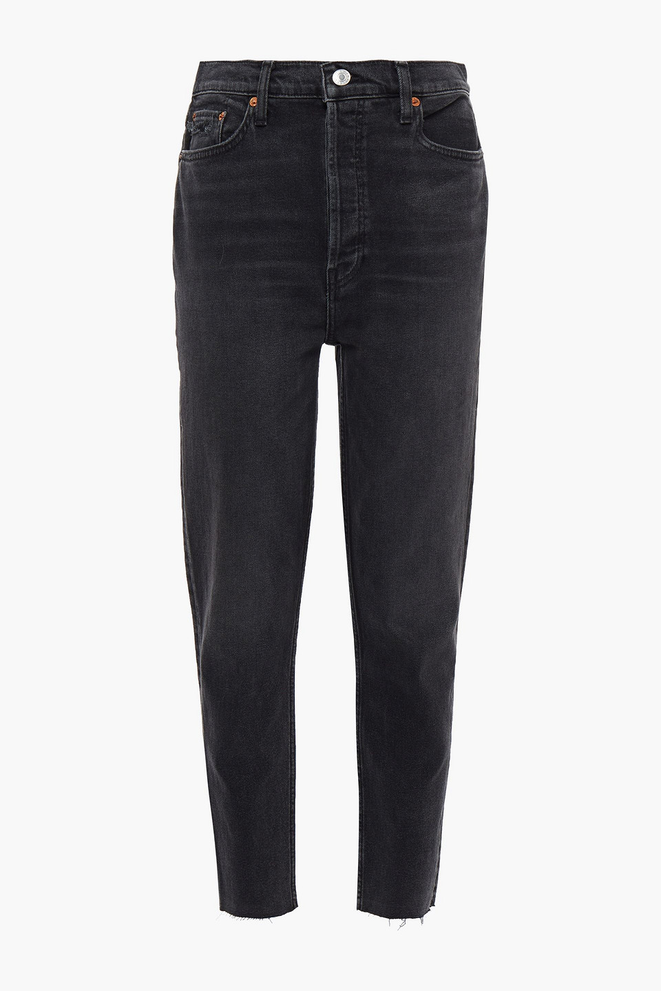 Cropped faded high-rise slim-leg jeans