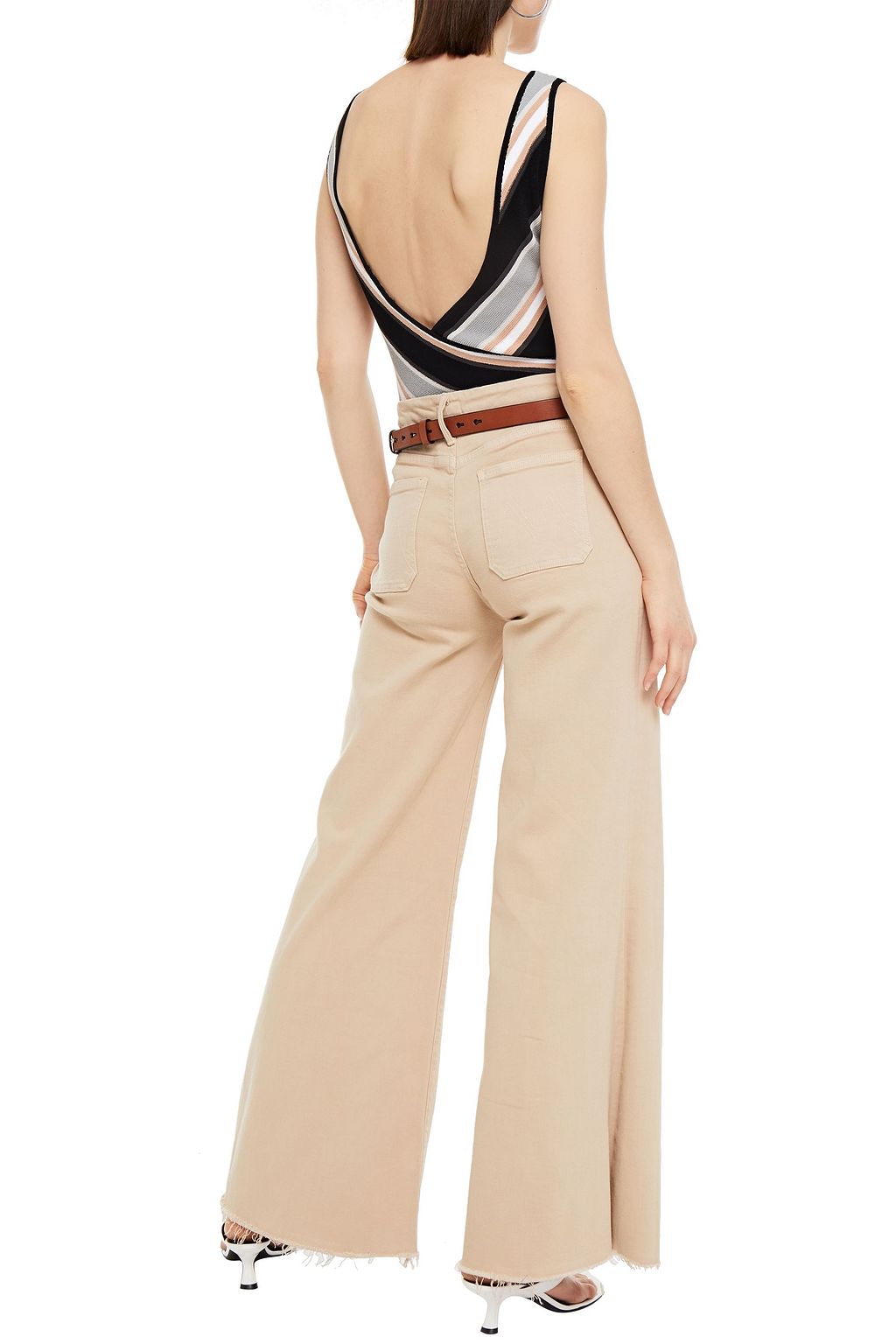 MOTHER The Patch Pocket Roller frayed high-rise wide-leg jeans
