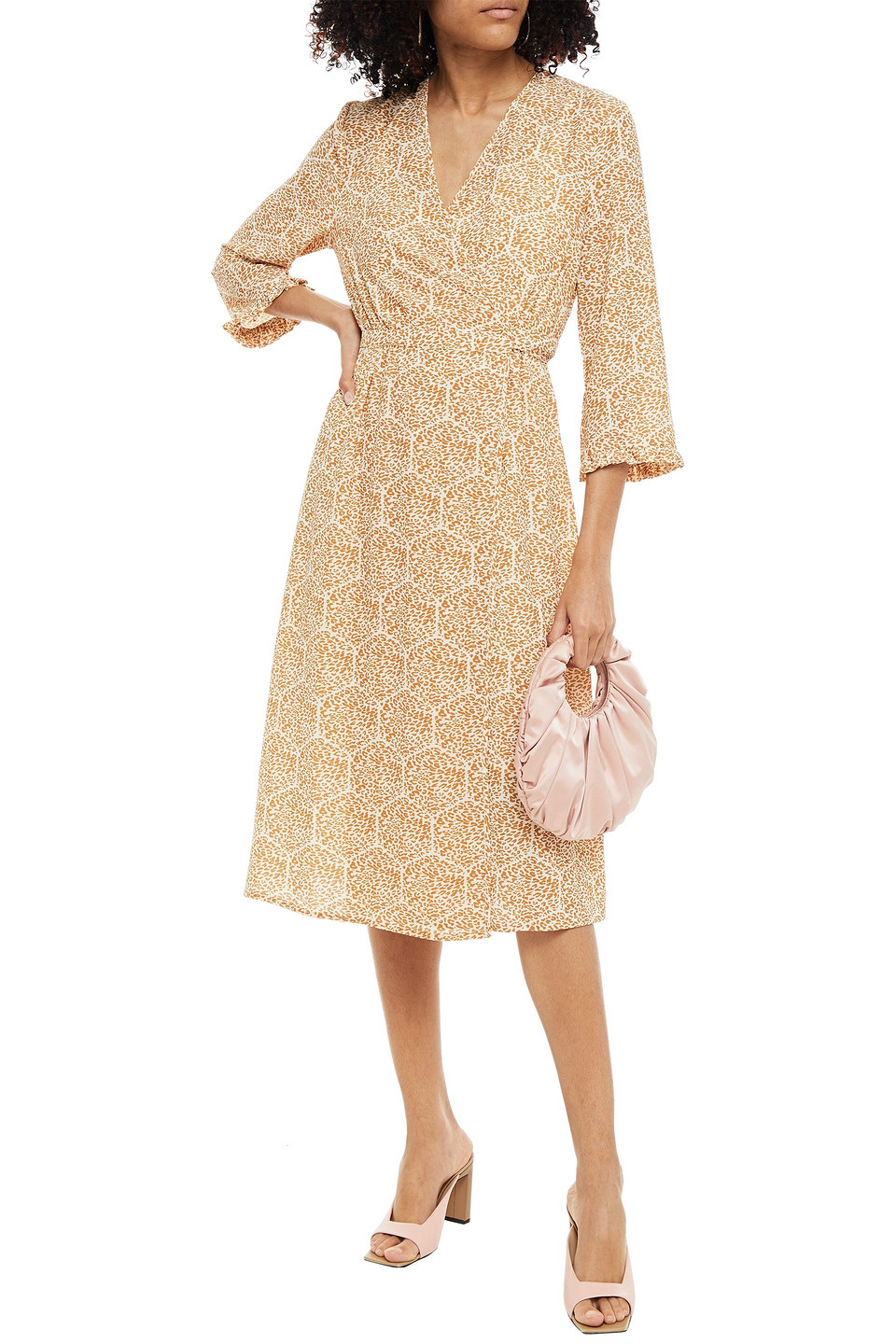 Baum Und Pferdgarten Adelottie Ruffle-trimmed Leopard-print Crepe Midi Dress In Neutrals