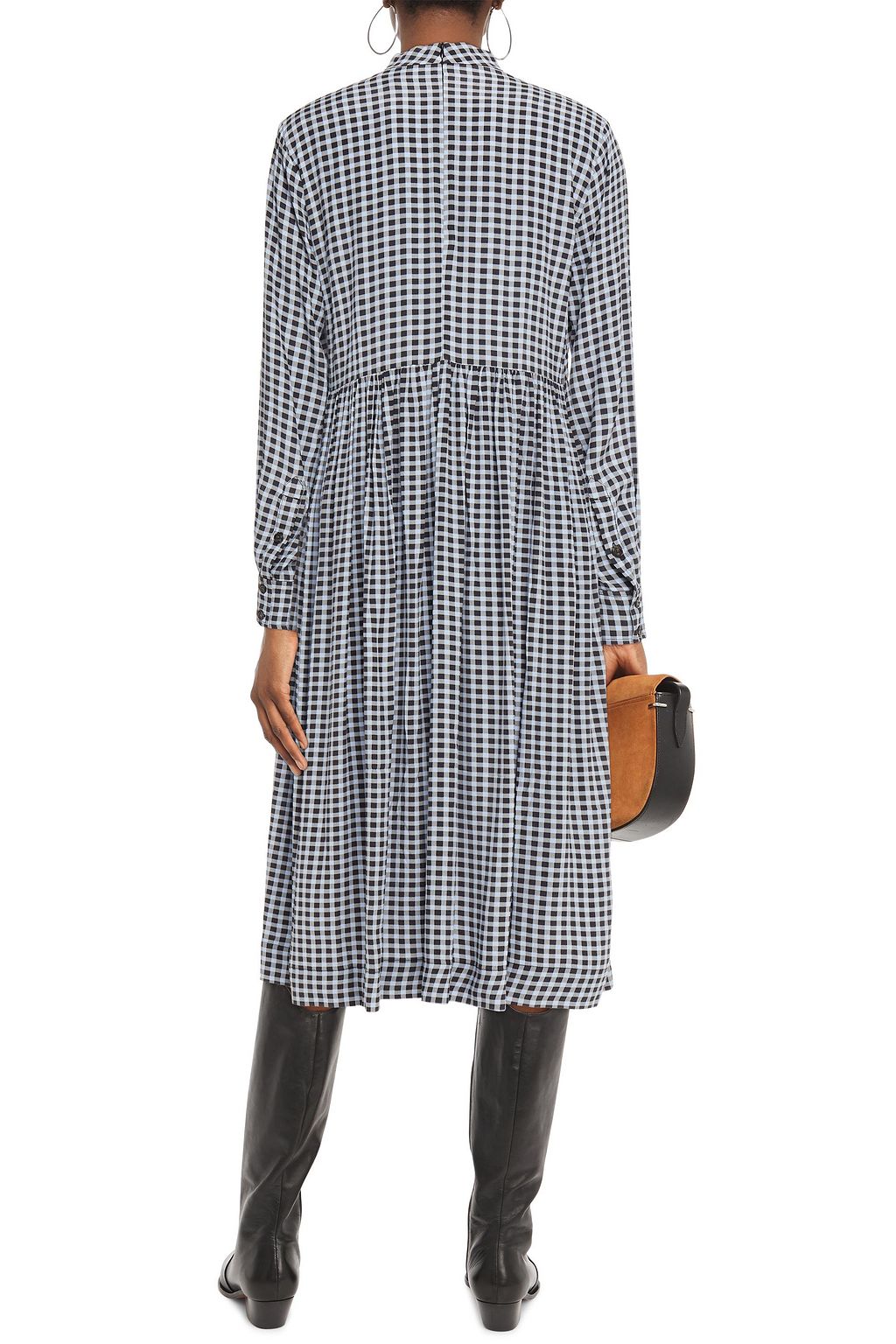 Light blue Gathered printed crepe midi dress | Sale up to 70% off | THE OUTNET | GANNI | THE OUTNET