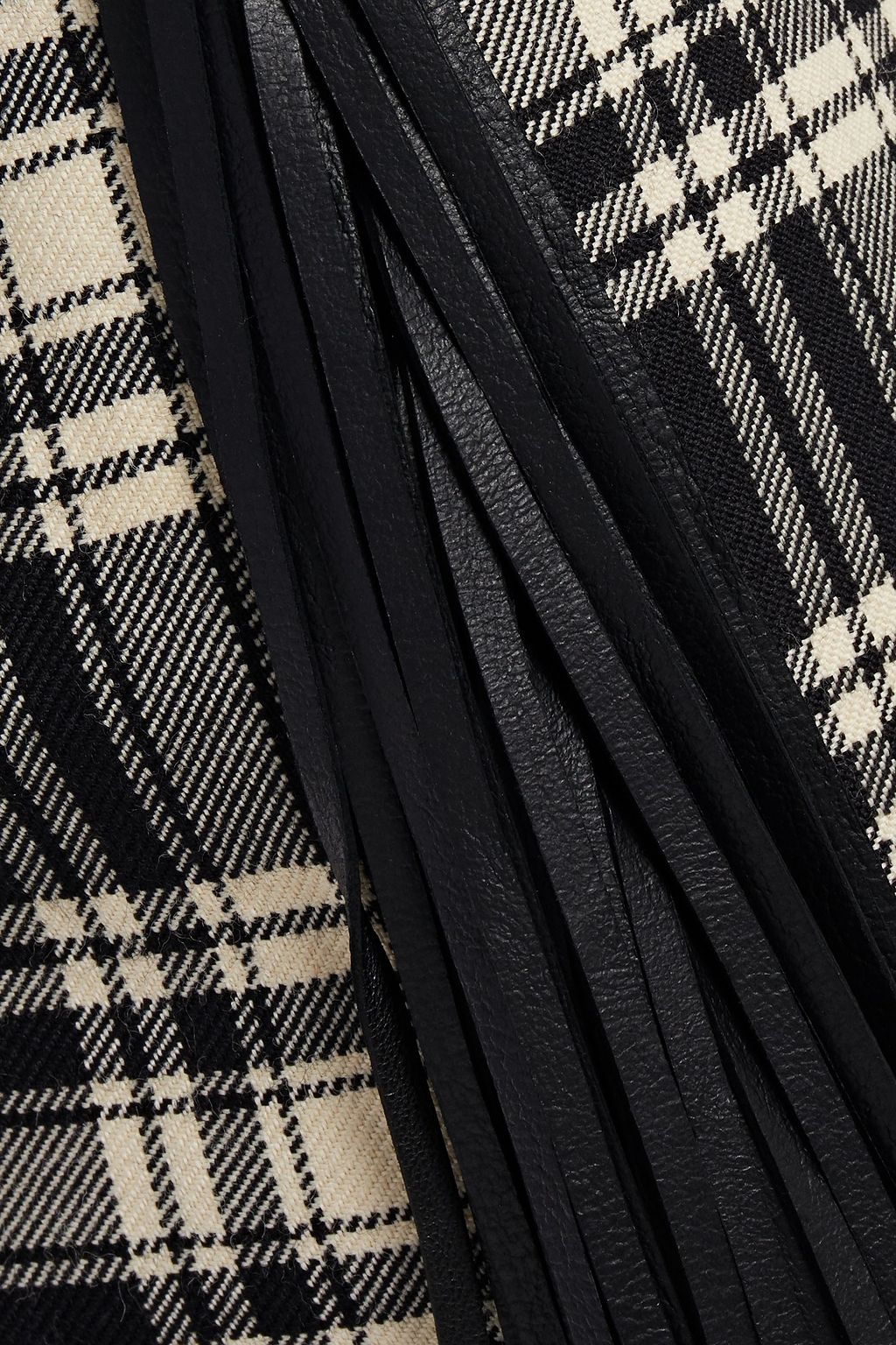 MICHAEL KORS COLLECTION Fringed leather-trimmed checked wool mini skirt