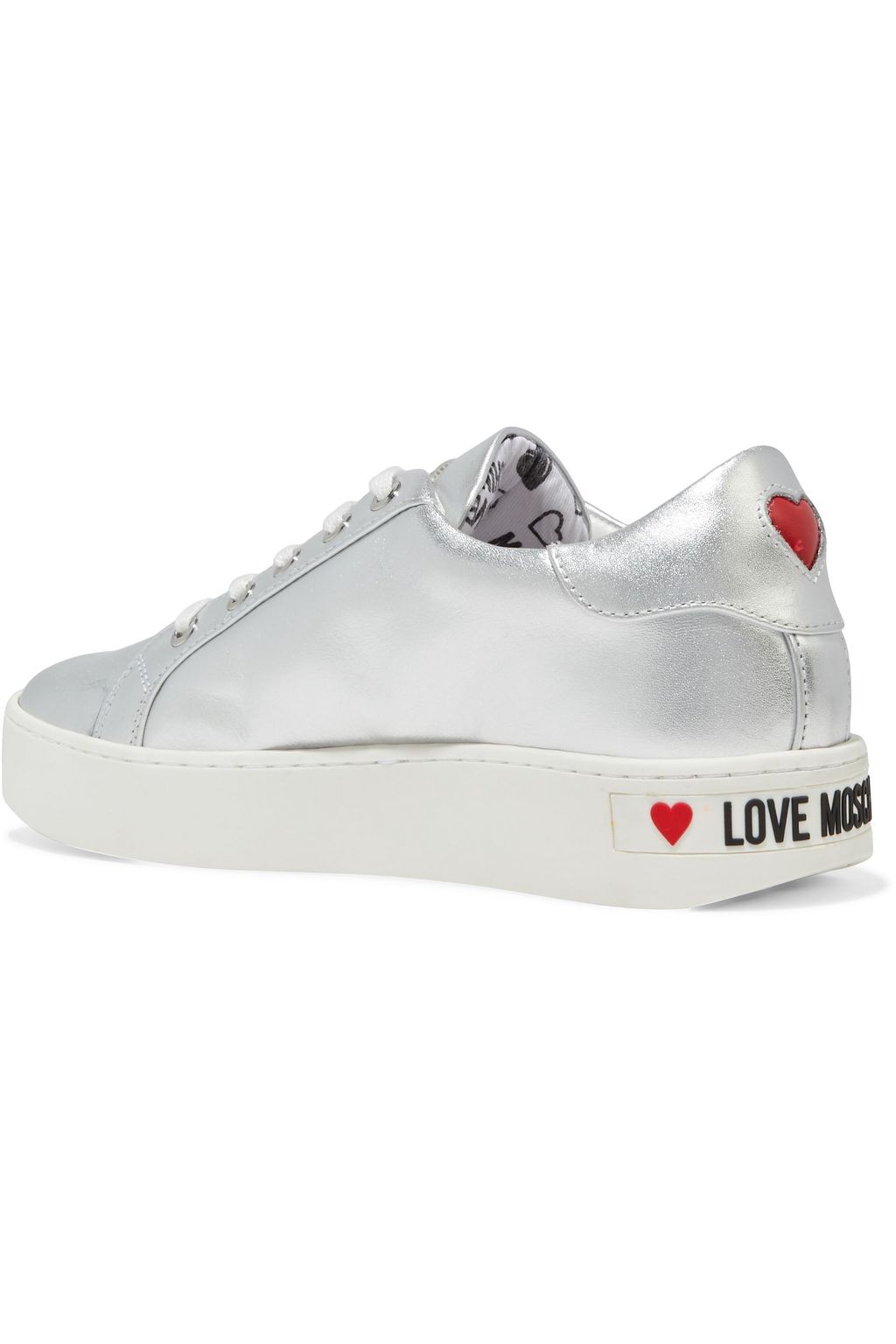 LOVE MOSCHINO Embellished metallic leather sneakers