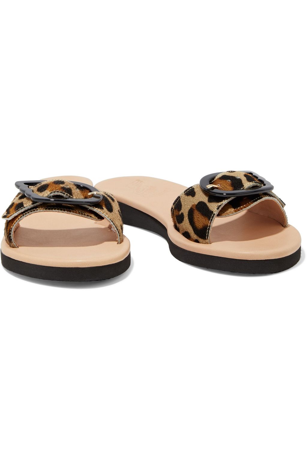 ANCIENT GREEK SANDALS Aglaia buckled leopard-print calf hair slides
