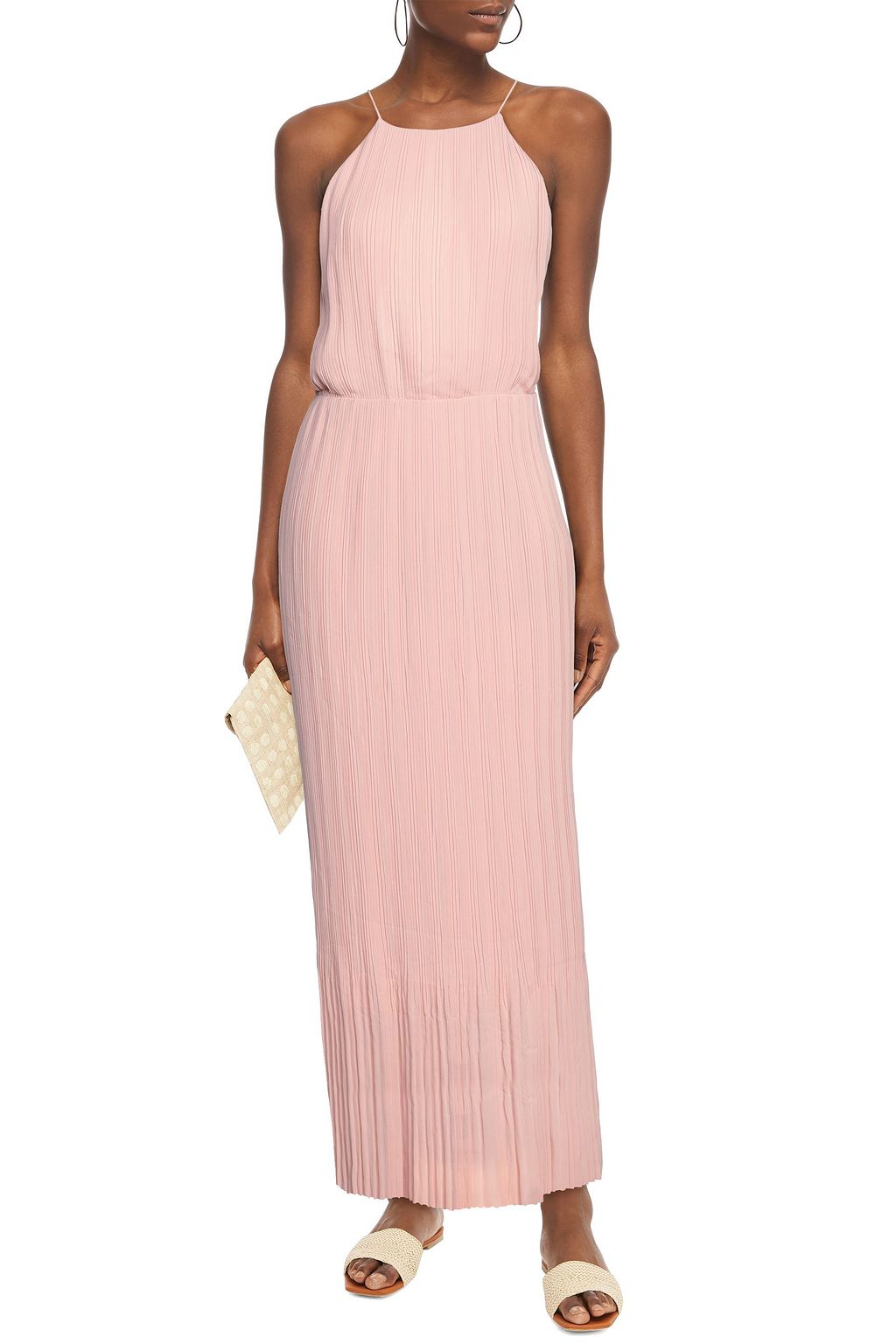 SAMSØE Φ SAMSØE Open-back plissé crepe de chine maxi dress