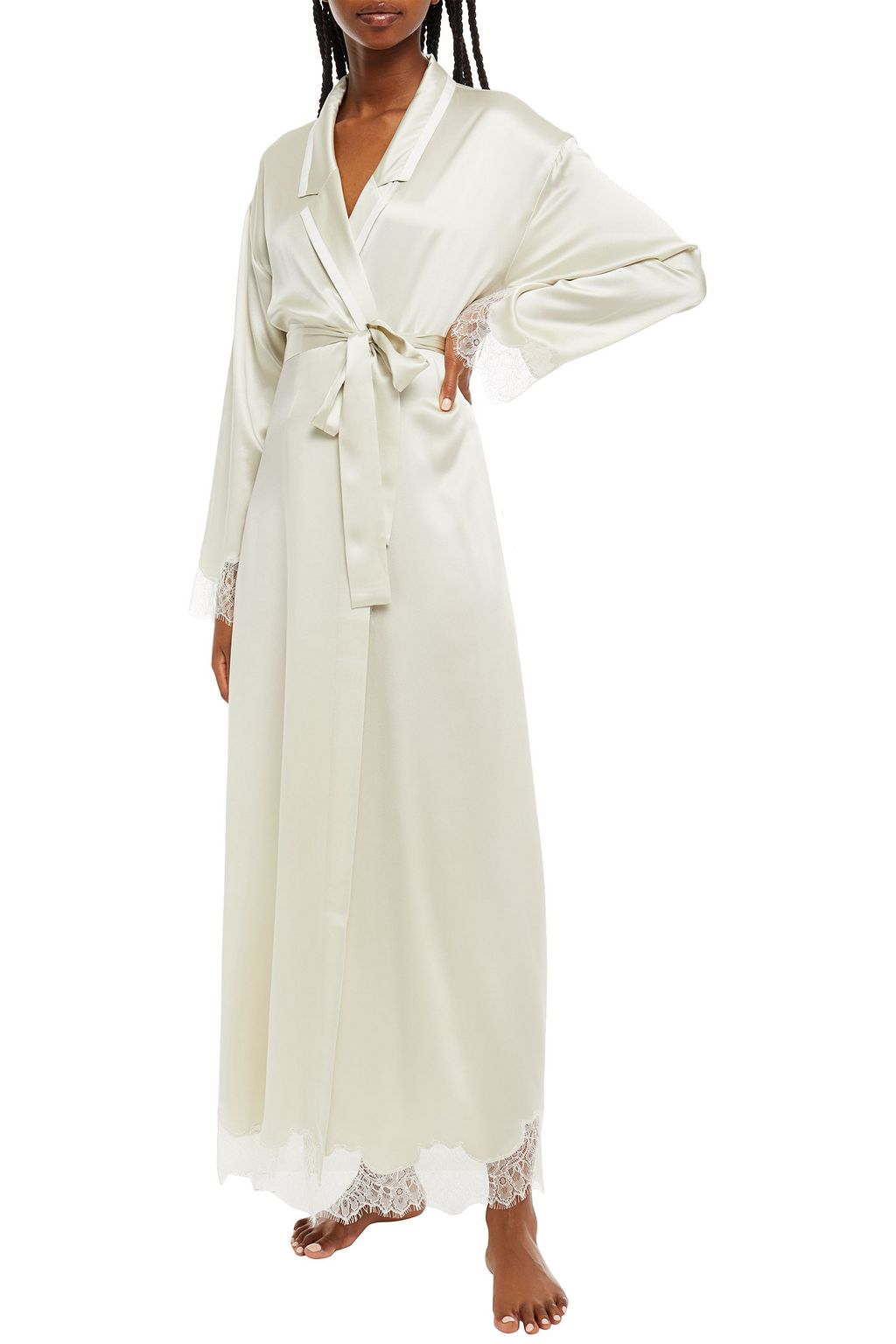 CAROLINA HERRERA Lace-trimmed silk-satin robe