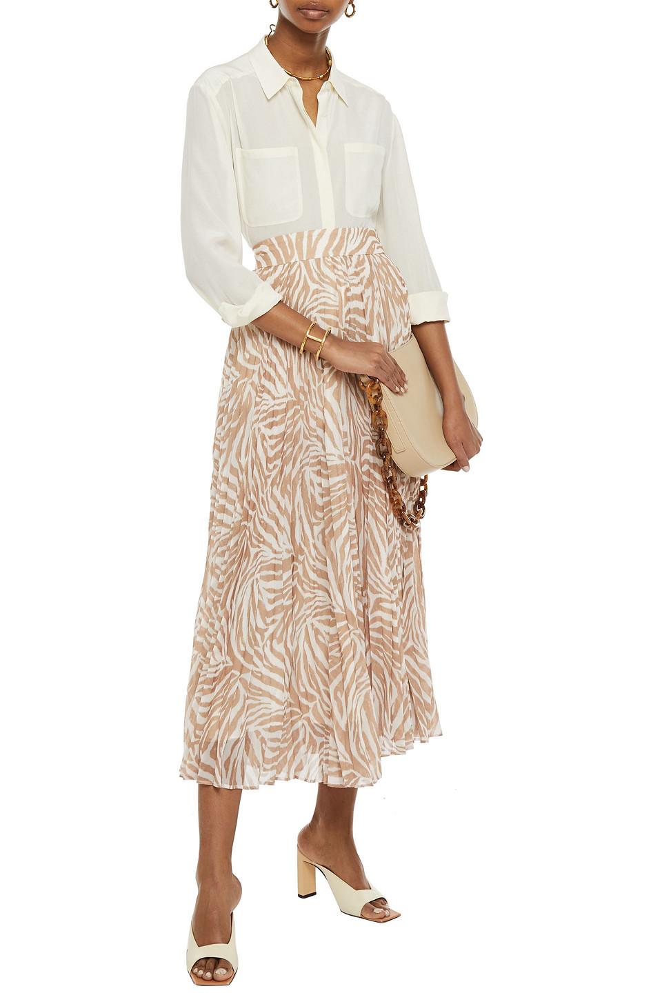 Zimmermann Sunray Pleated Zebra-print Chiffon Midi Skirt In Sand